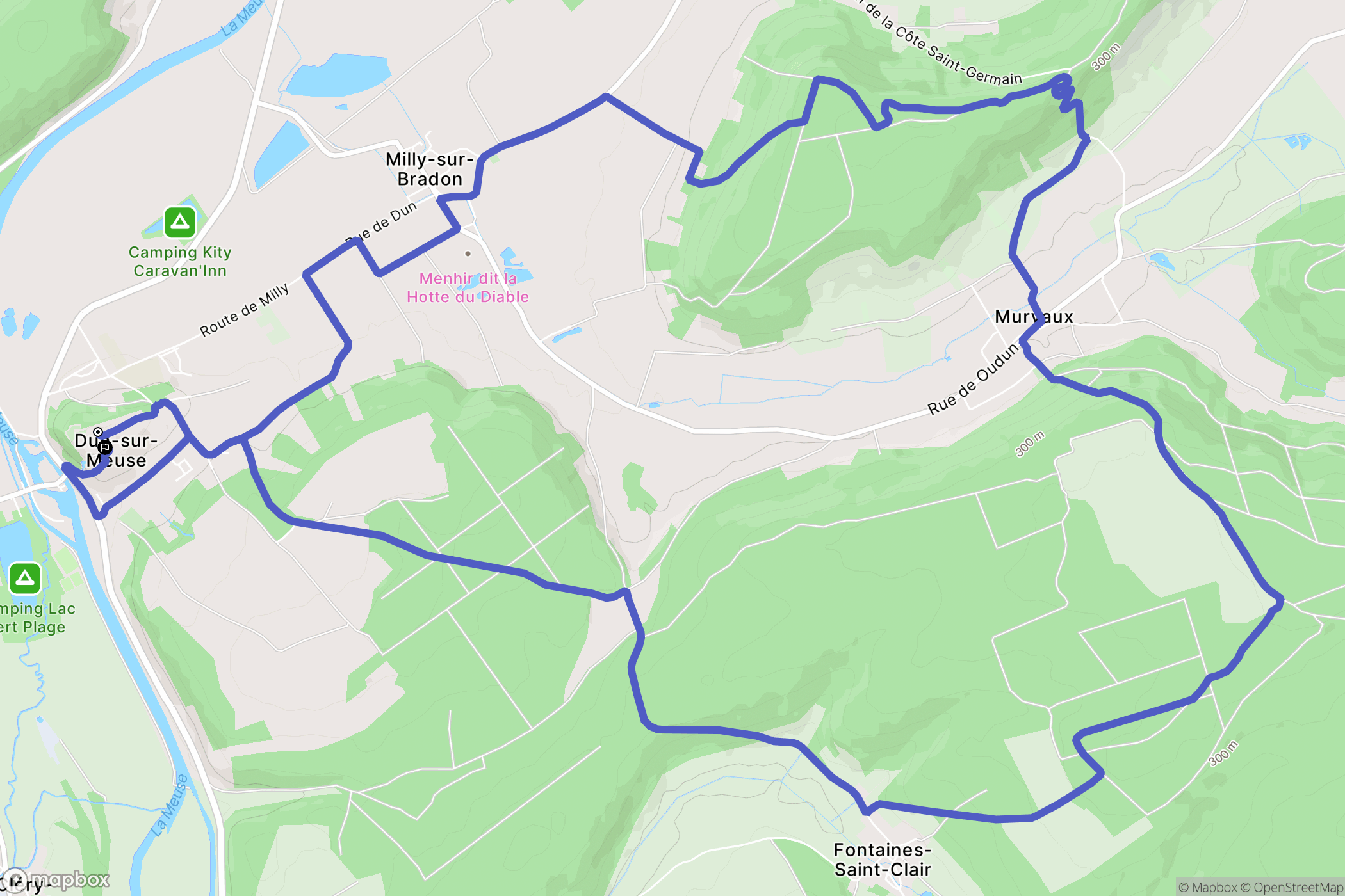 Dun-sur-Meuse : carte du parcours de randonnée - France