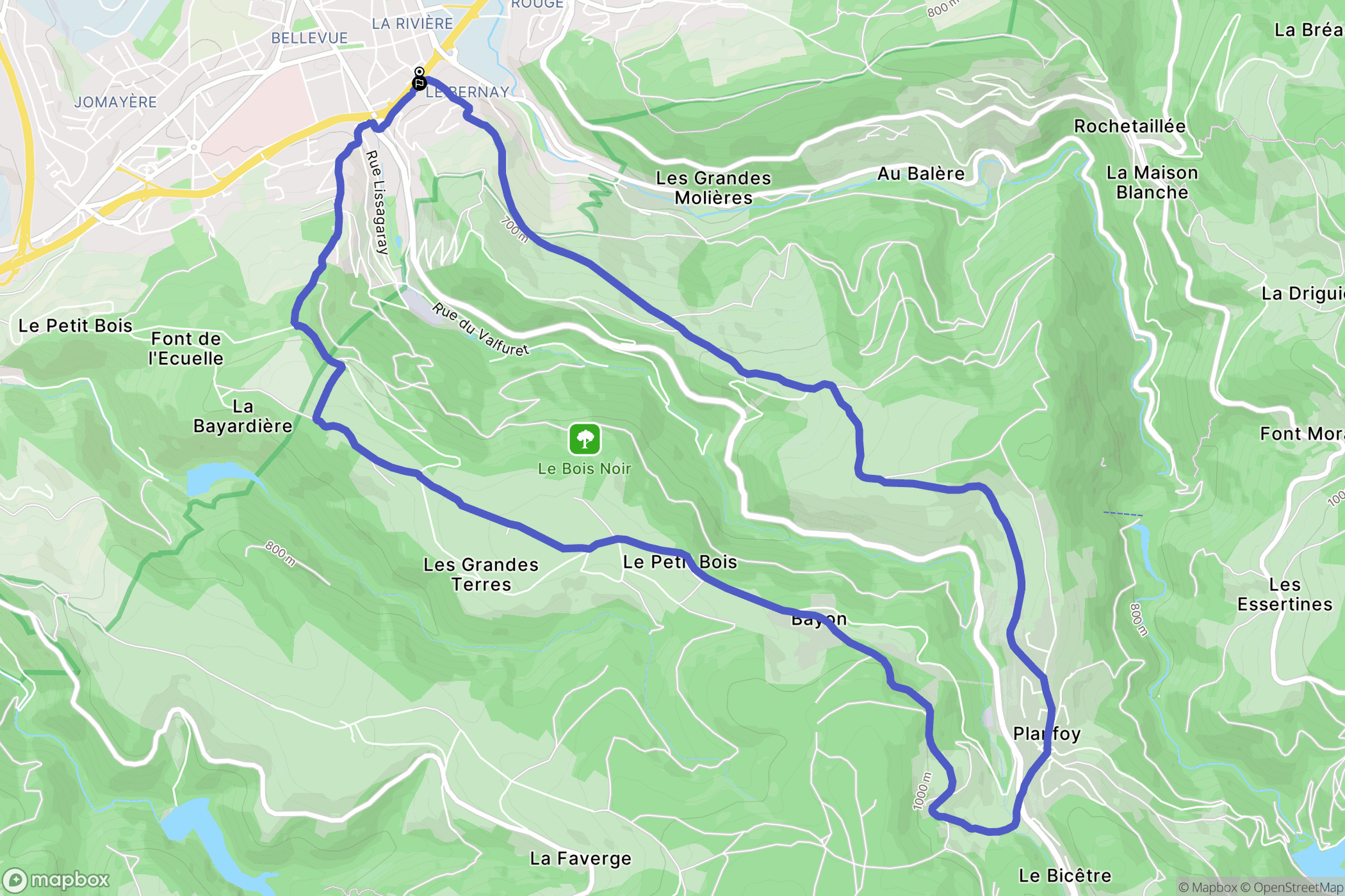 Saint-Étienne : carte du parcours de randonnée - France