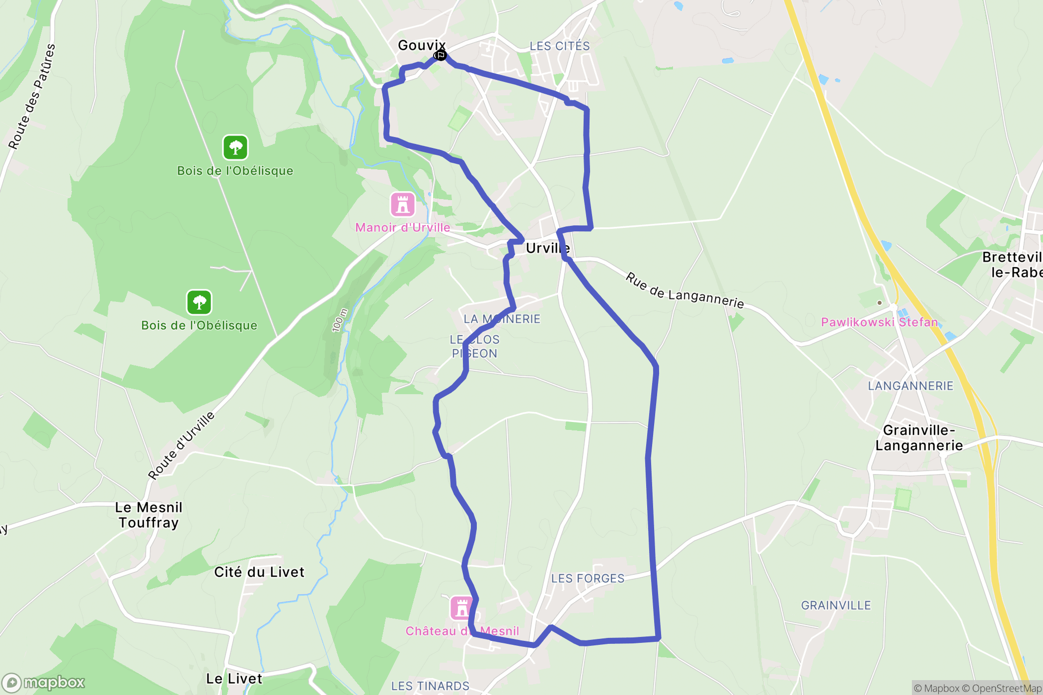 Gouvix : carte du parcours de randonnée - France