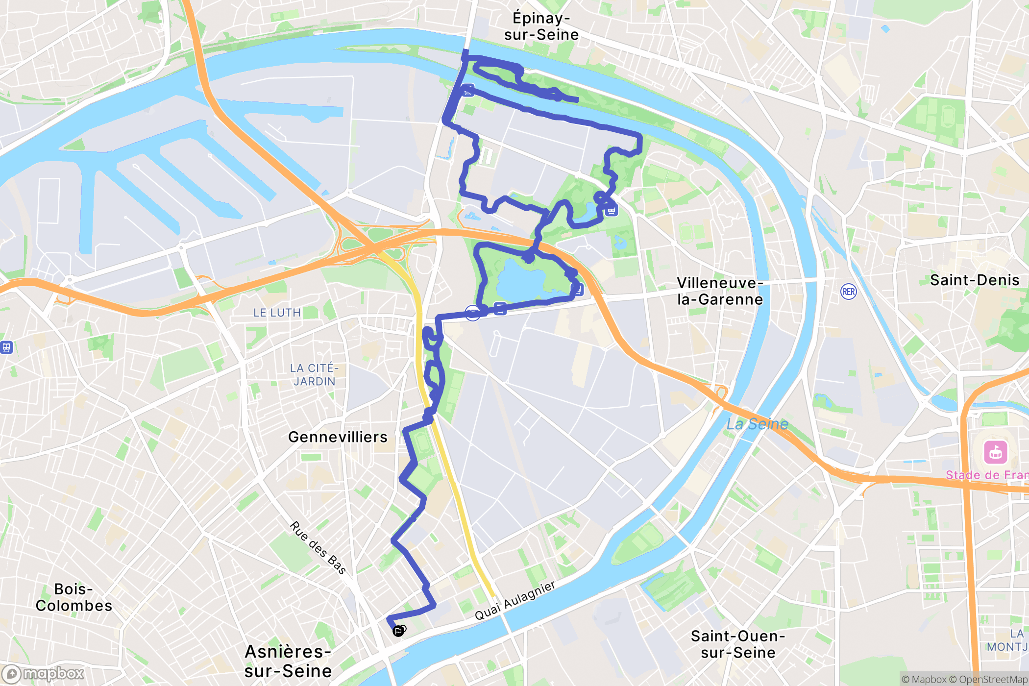 Asnières-sur-Seine : carte du parcours de randonnée - France