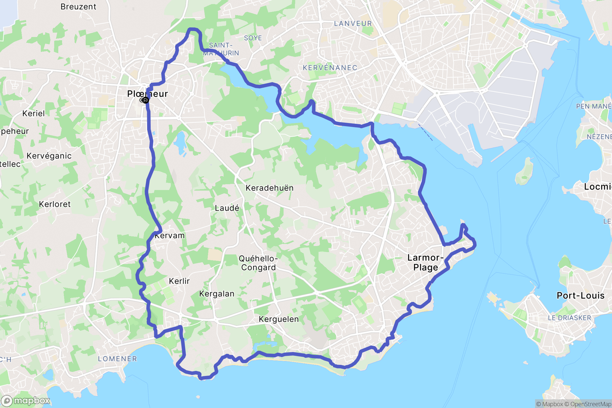 Ploemeur : carte du parcours de randonnée - France