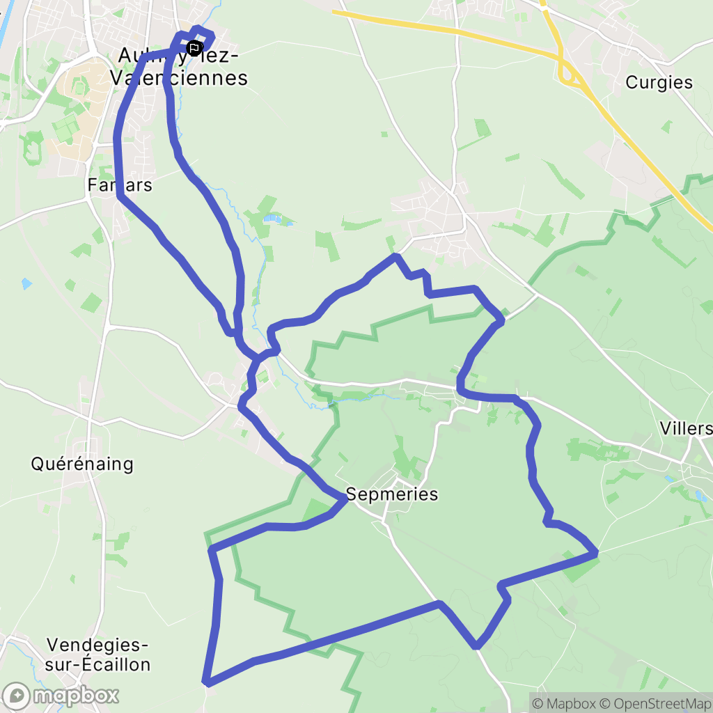 Aulnoy-Lez-Valenciennes : carte du parcours de randonnée - France