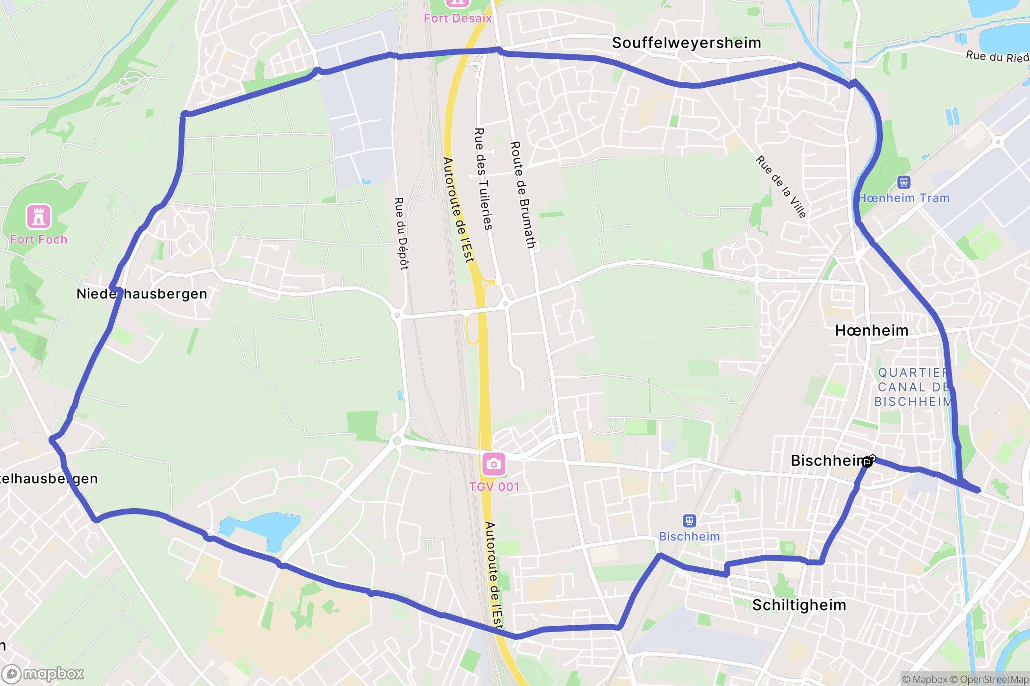 Bischheim : carte du parcours de randonnée - France