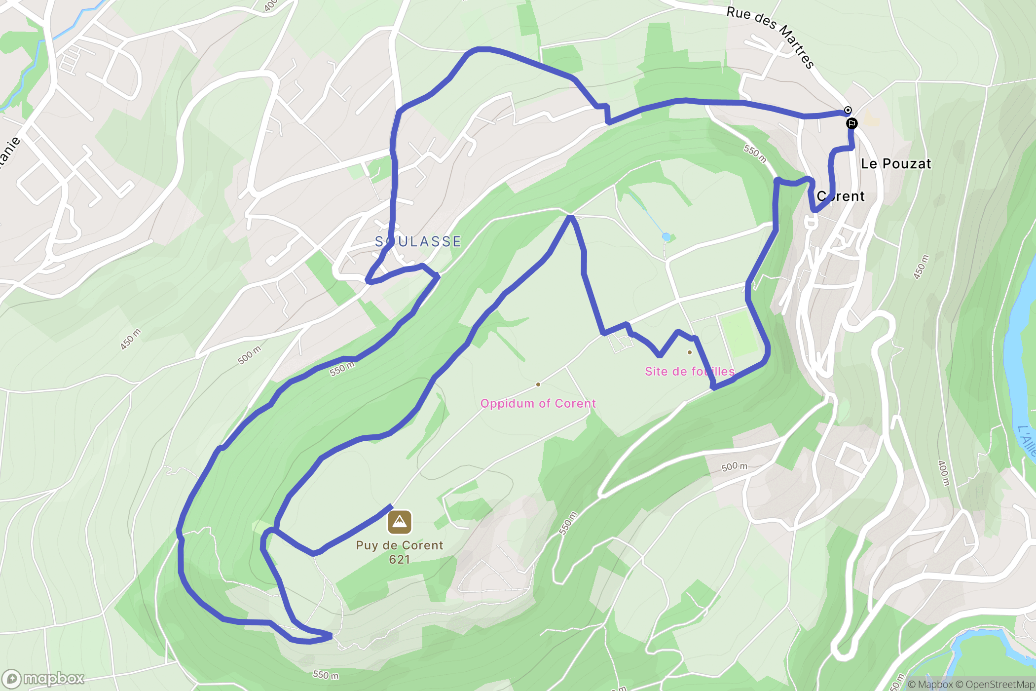 Corent : carte du parcours de randonnée - France