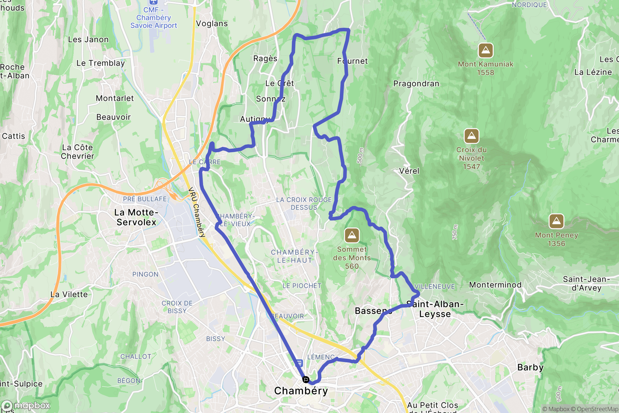 Chambéry : carte du parcours de randonnée - France