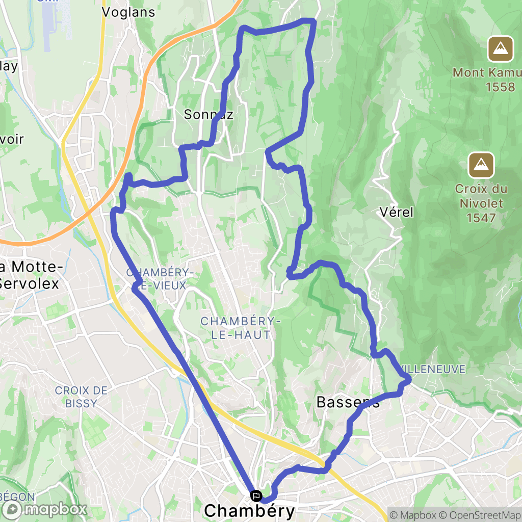 Chambéry : carte du parcours de randonnée - France