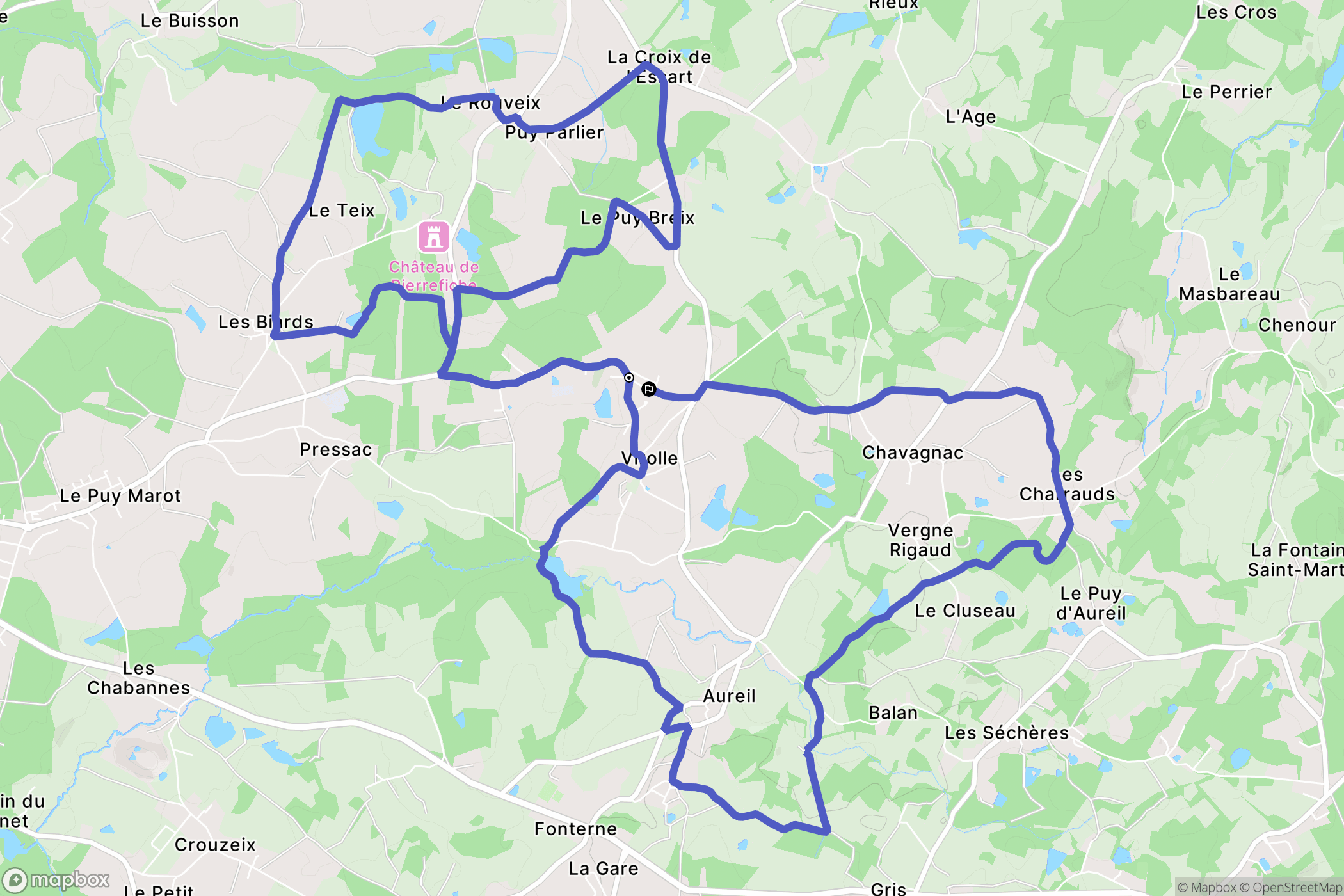 Aureil : carte du parcours de randonnée - France