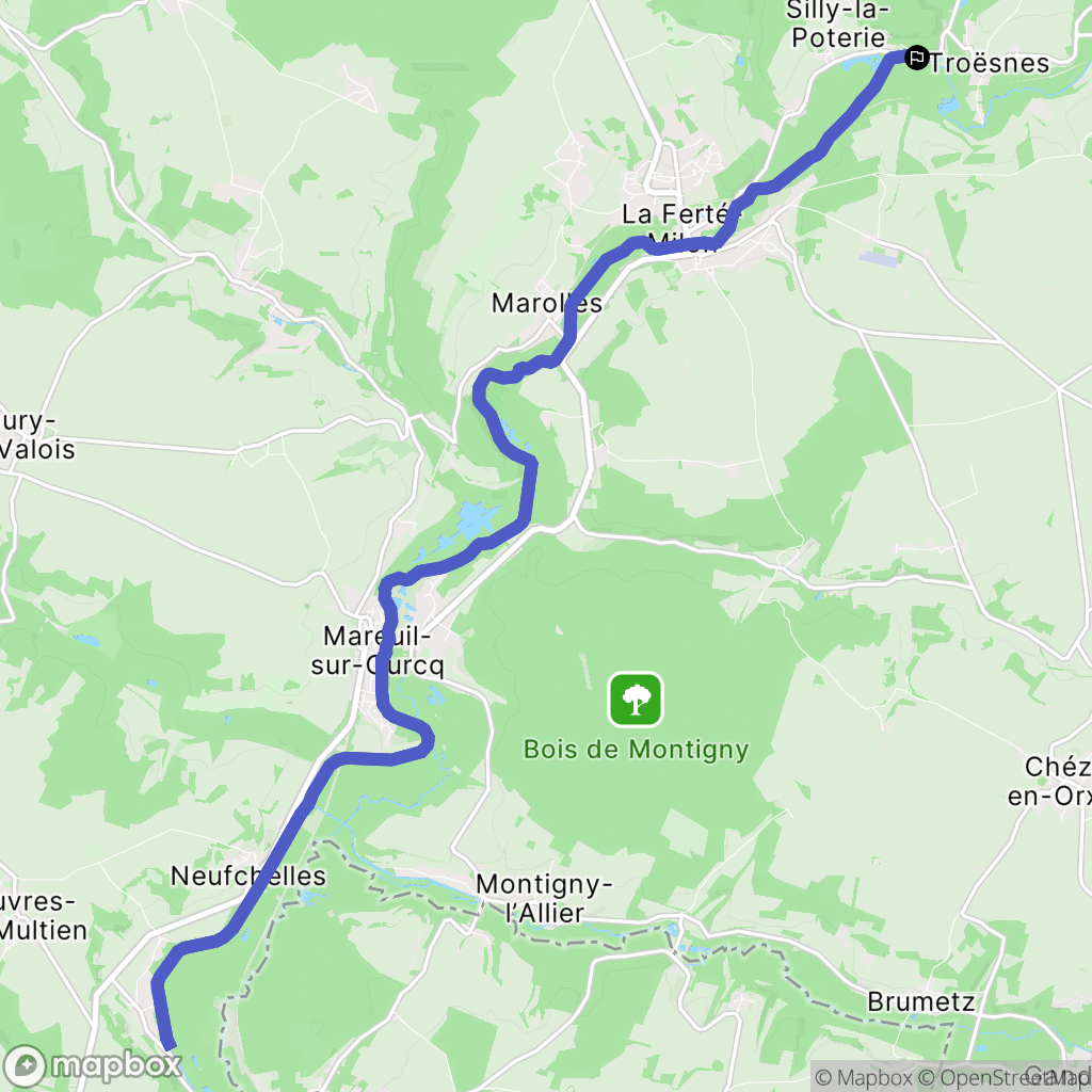 Silly-la-Poterie : carte du parcours de randonnée - France