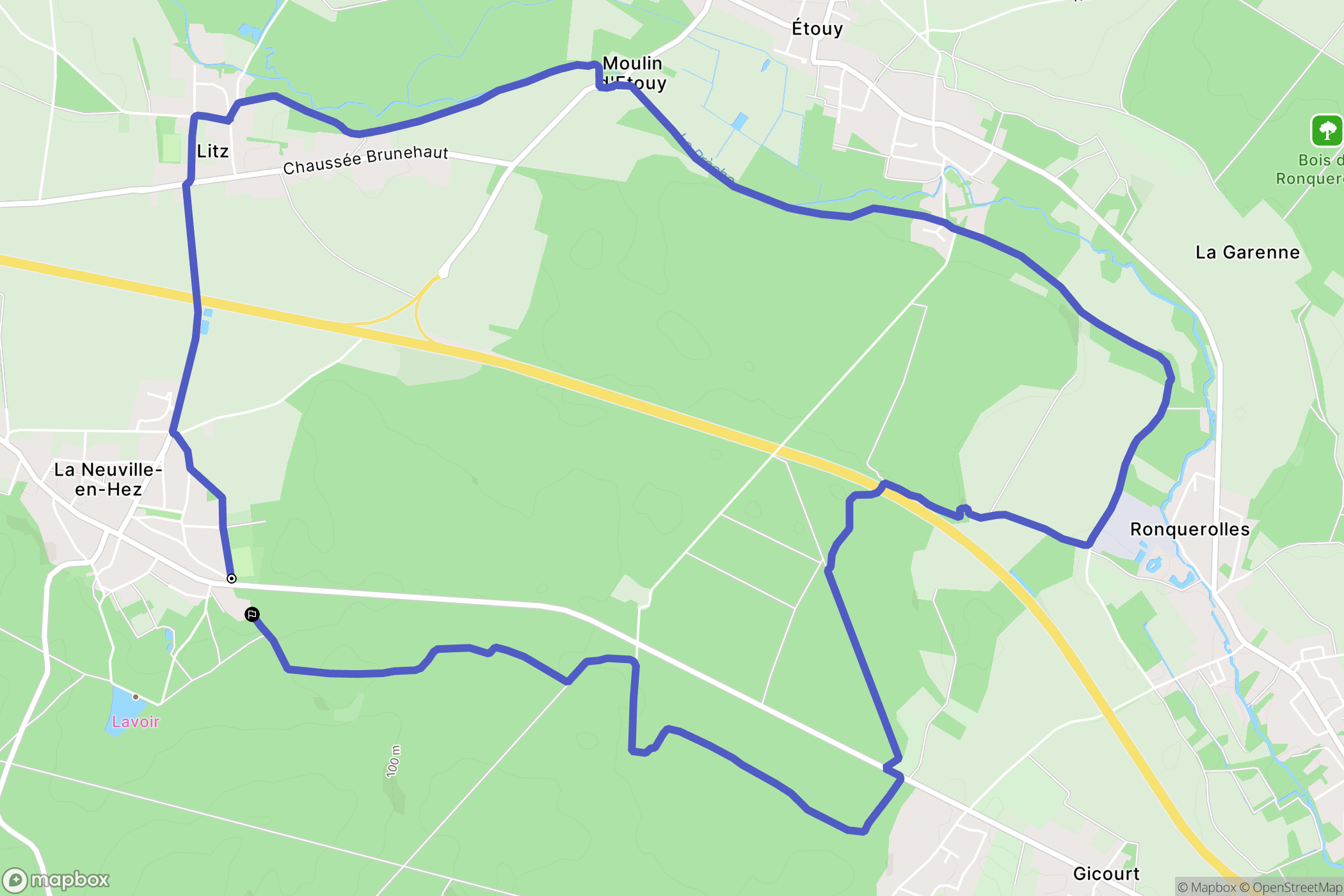 La Neuville-en-Hez : carte du parcours de randonnée - France