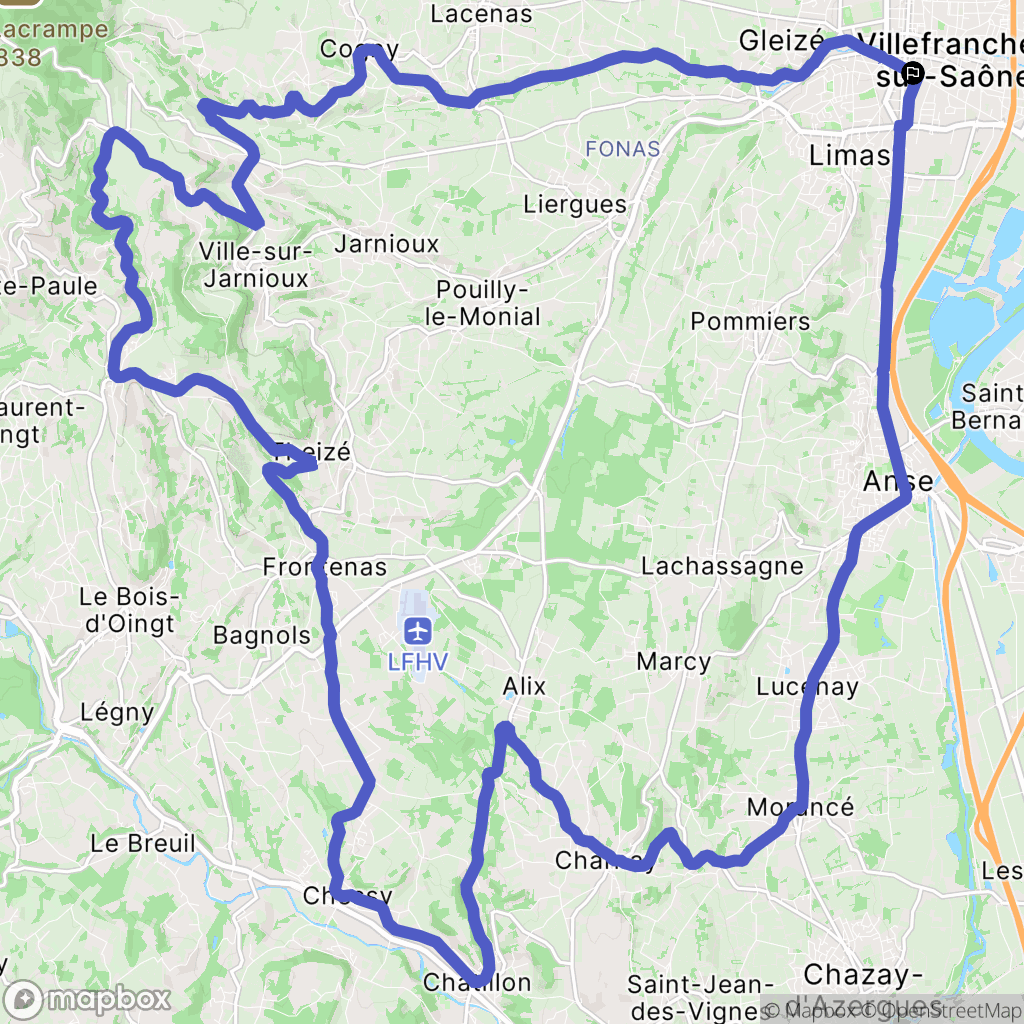 Villefranche-sur-Saône : carte du parcours de randonnée - France