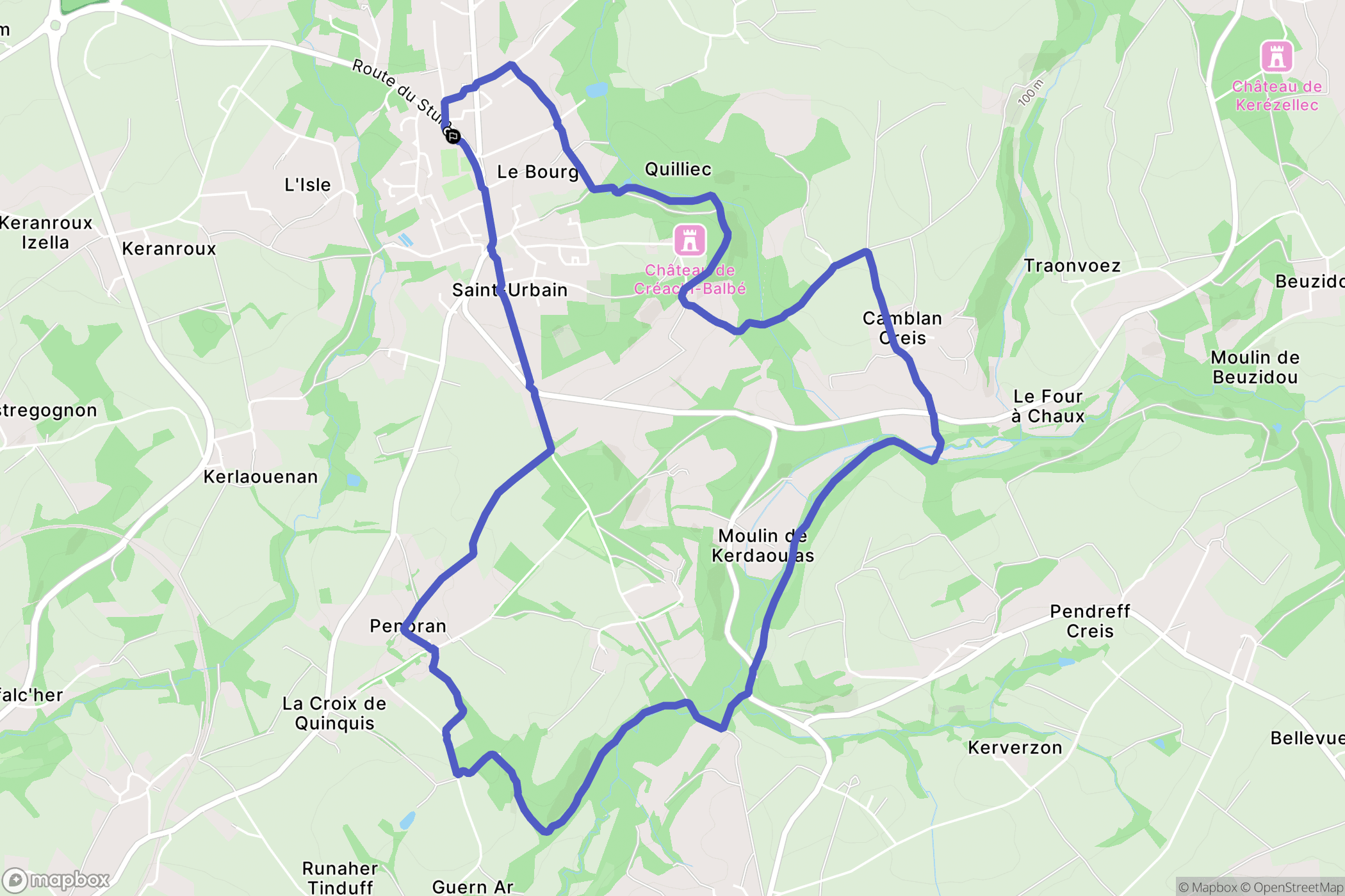 Saint-Urbain : carte du parcours de randonnée - France