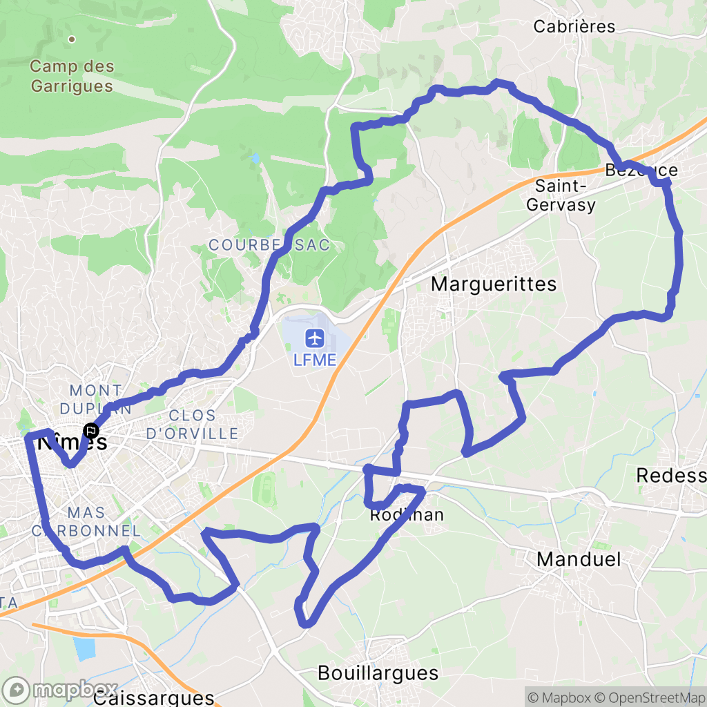 Nîmes : carte du parcours de randonnée - France