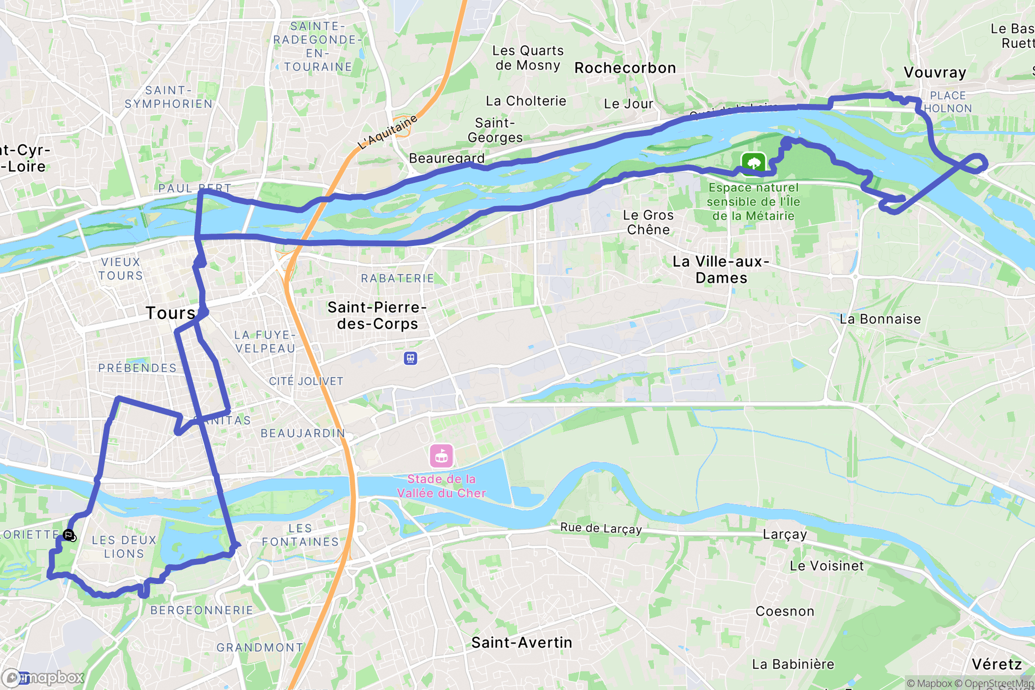 Tours : carte du parcours de randonnée - France