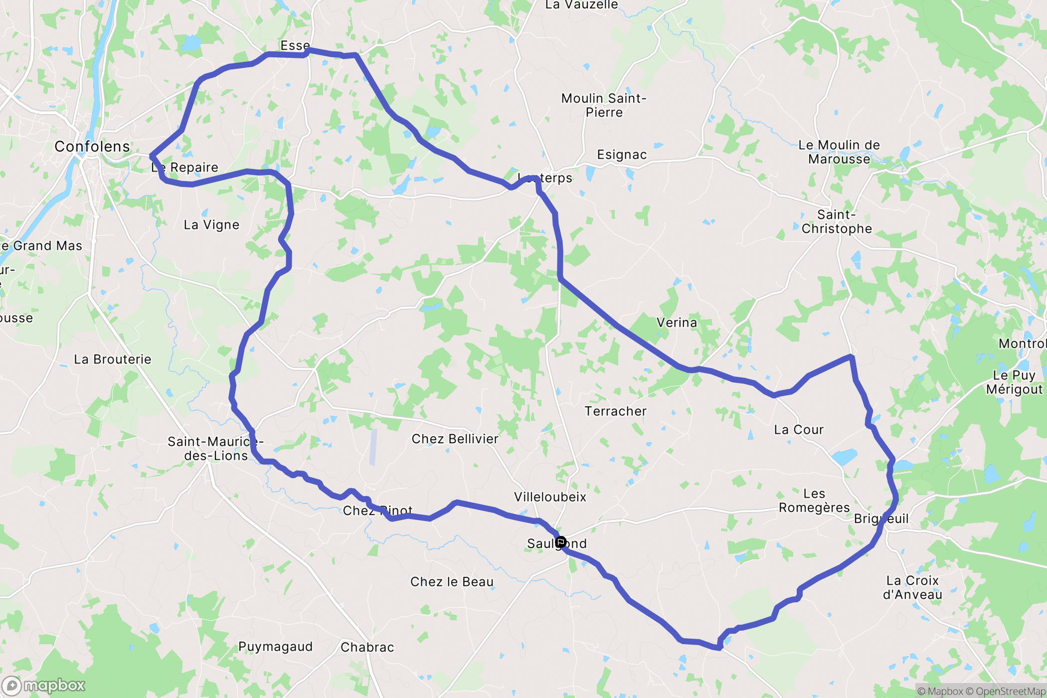Saulgond : carte du parcours de randonnée - France