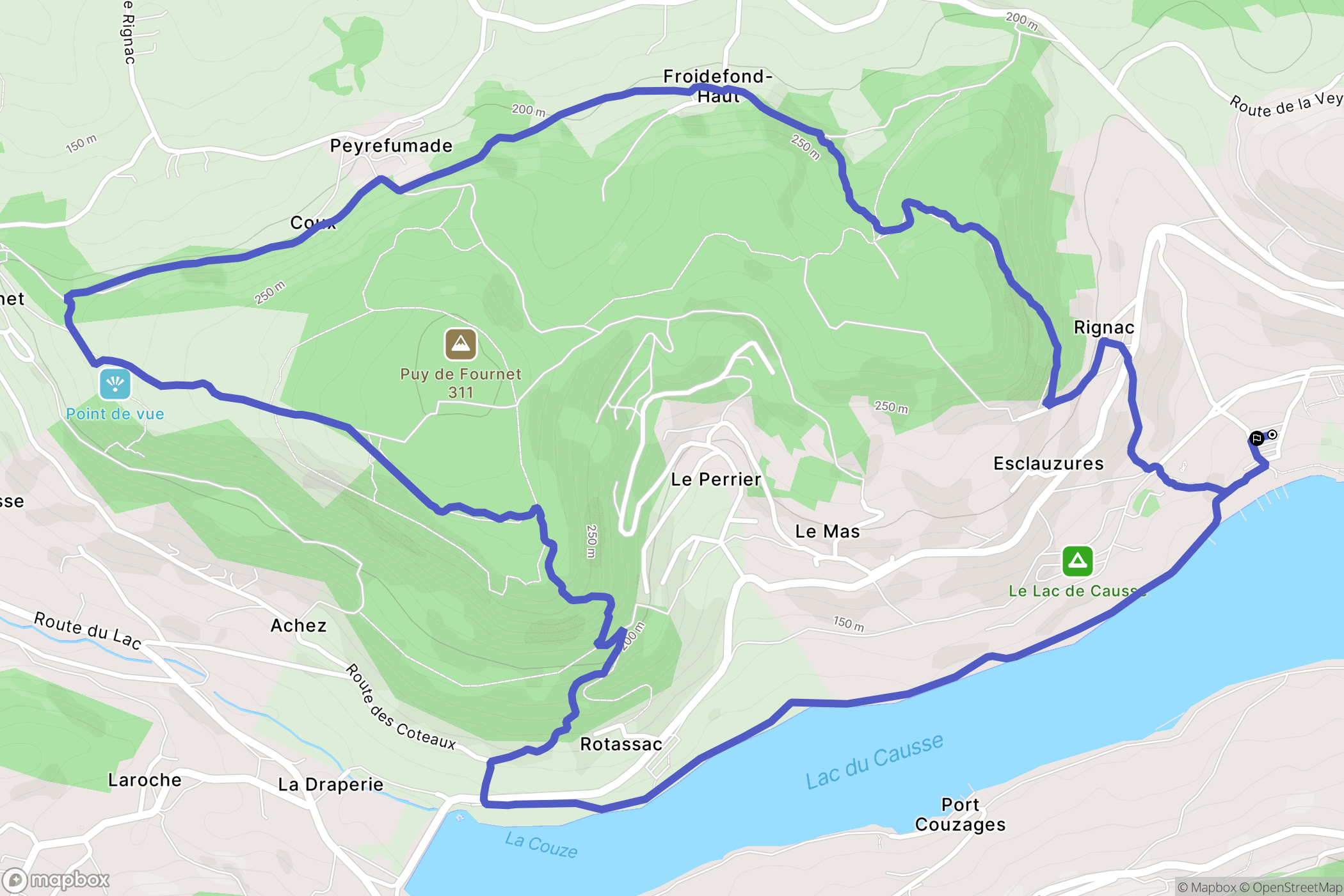 Lissac-sur-Couze : carte du parcours de randonnée - France