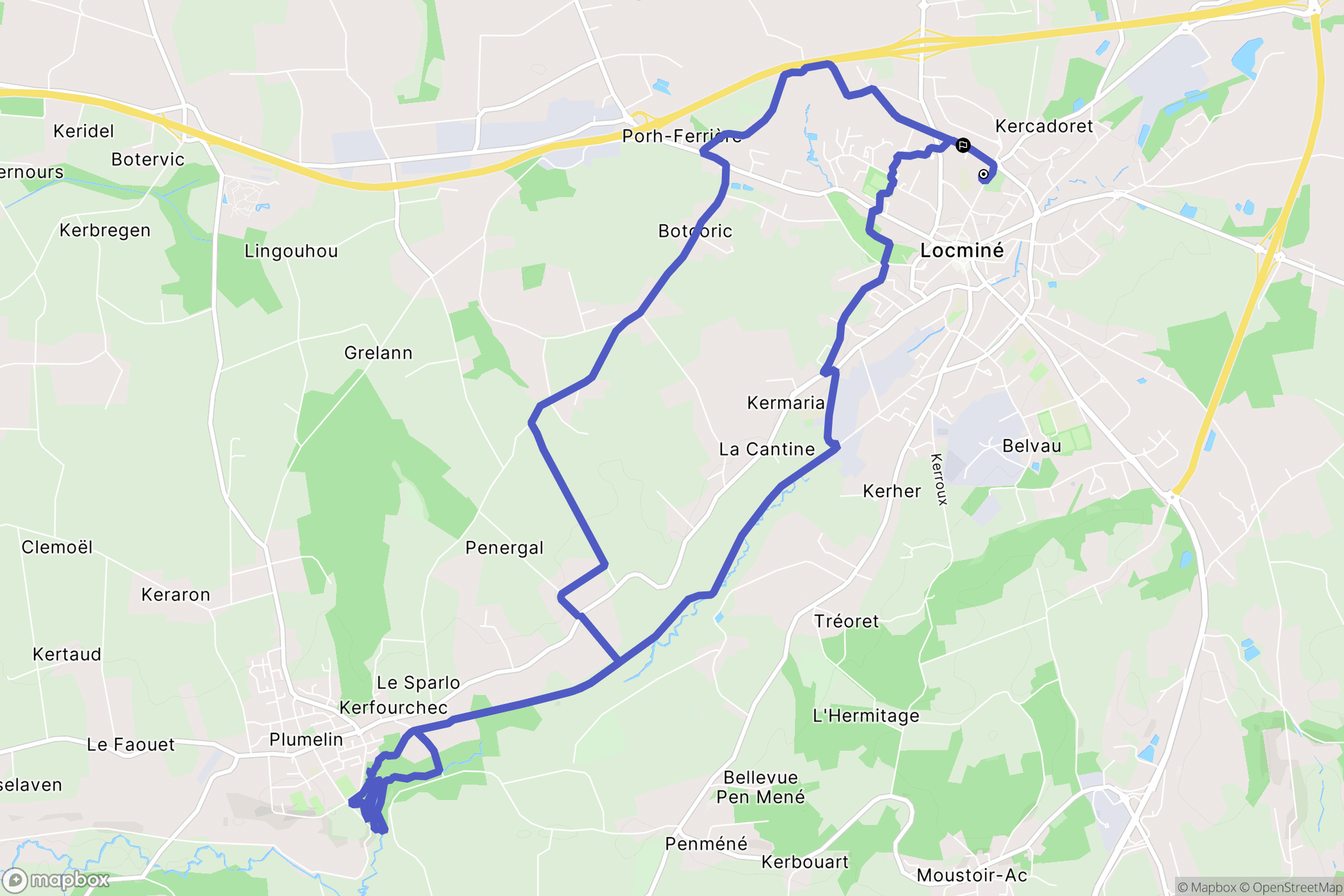 Locminé : carte du parcours de randonnée - France