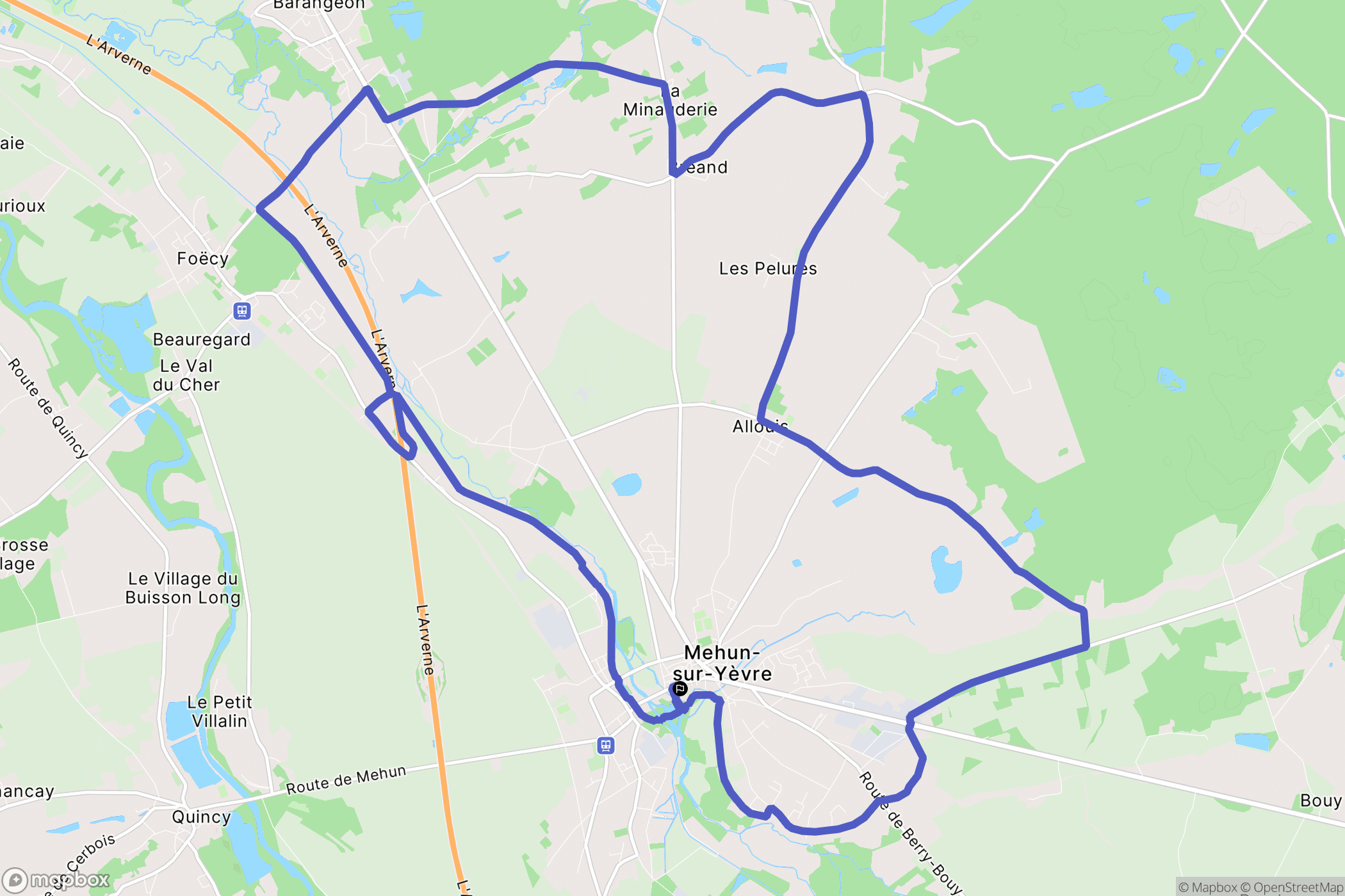 Mehun-sur-Yèvre : carte du parcours de randonnée - France