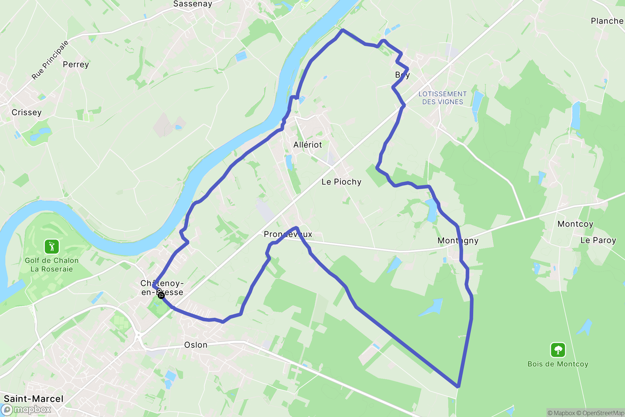 Châtenoy-en-Bresse : carte du parcours de randonnée - France