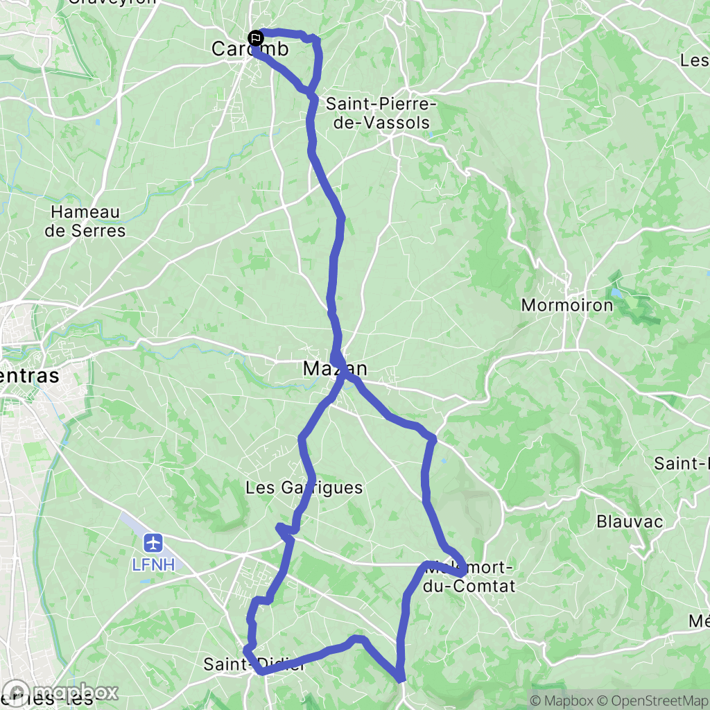 Caromb : carte du parcours de randonnée - France