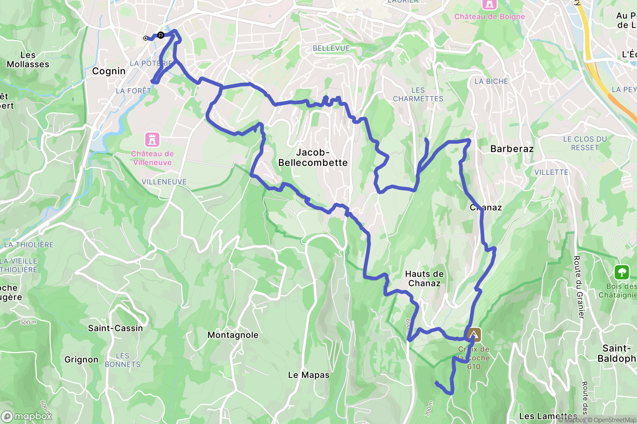 Cognin : carte du parcours de randonnée - France