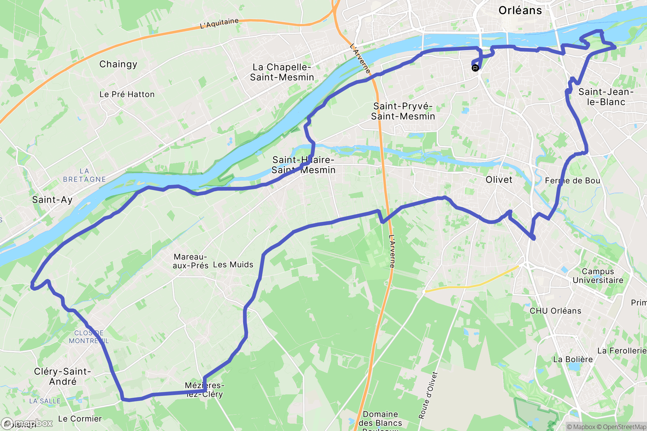 Orléans : carte du parcours de randonnée - France
