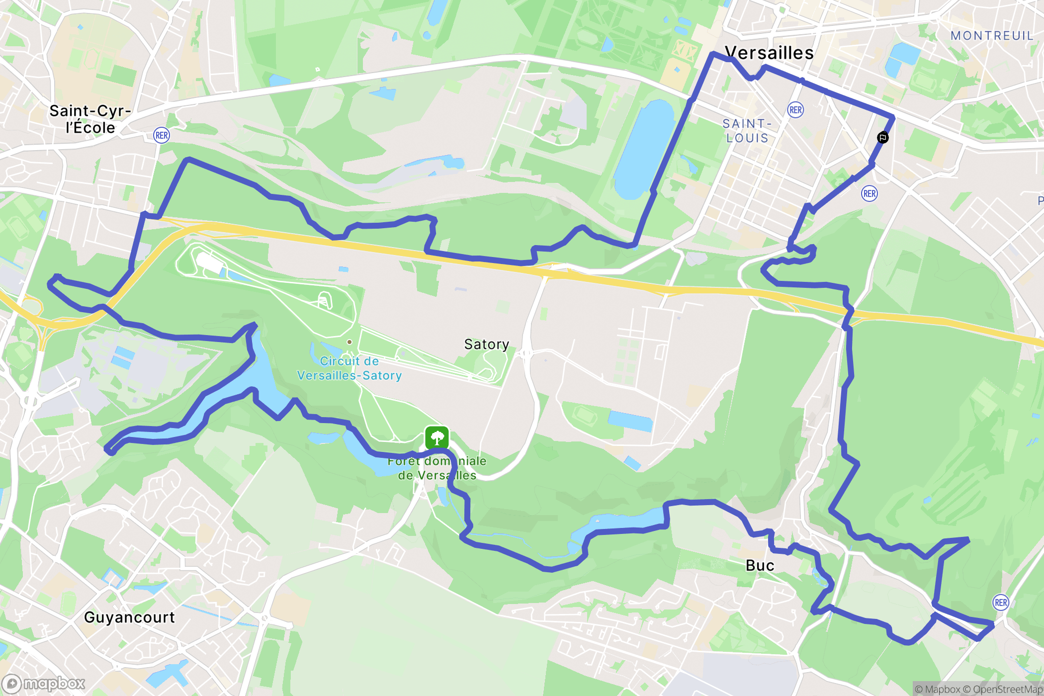 Versailles : carte du parcours de randonnée - France
