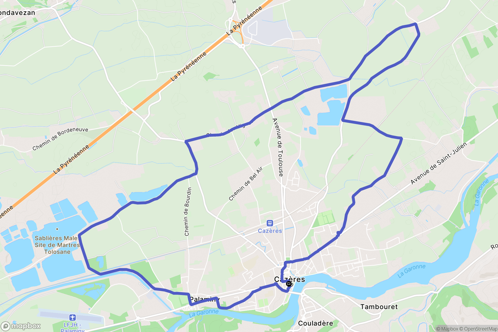 Cazères : carte du parcours de randonnée - France