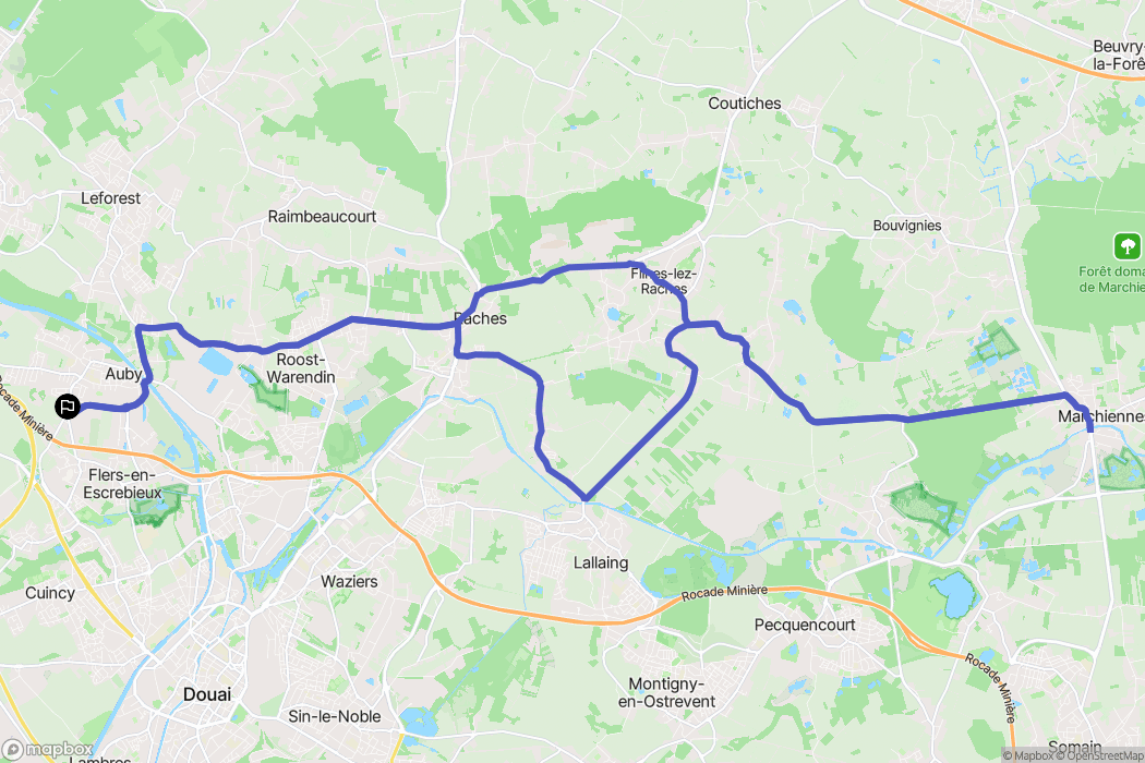 Auby : carte du parcours de randonnée - France