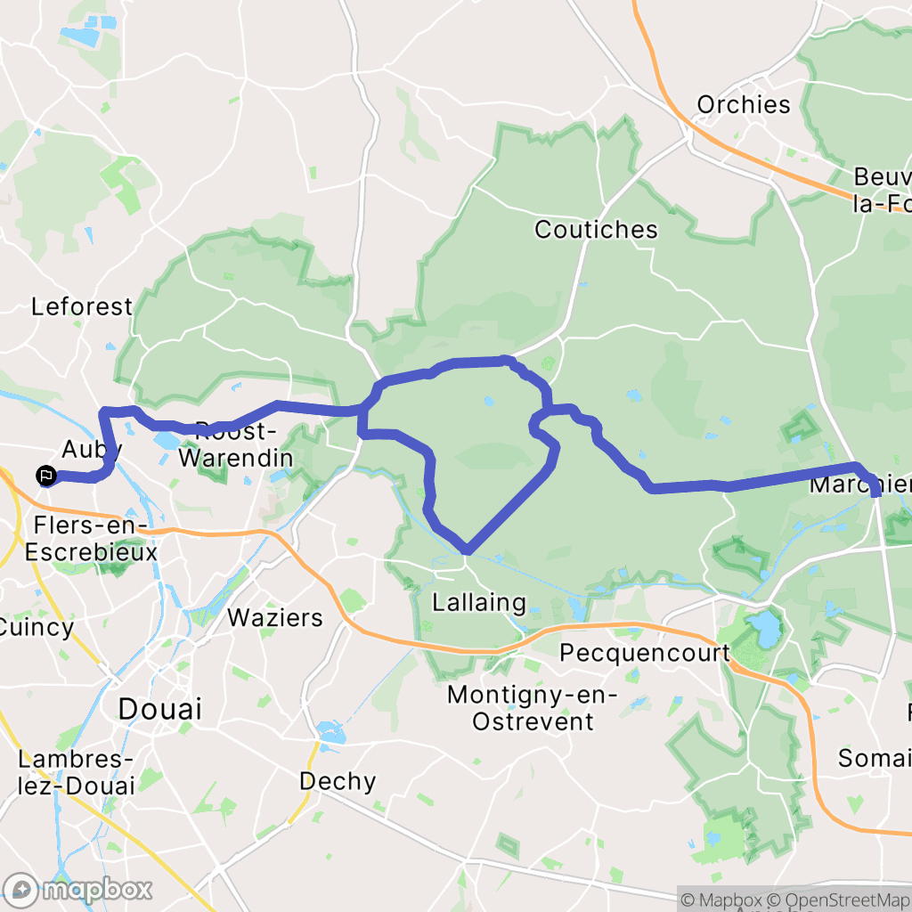 Auby : carte du parcours de randonnée - France