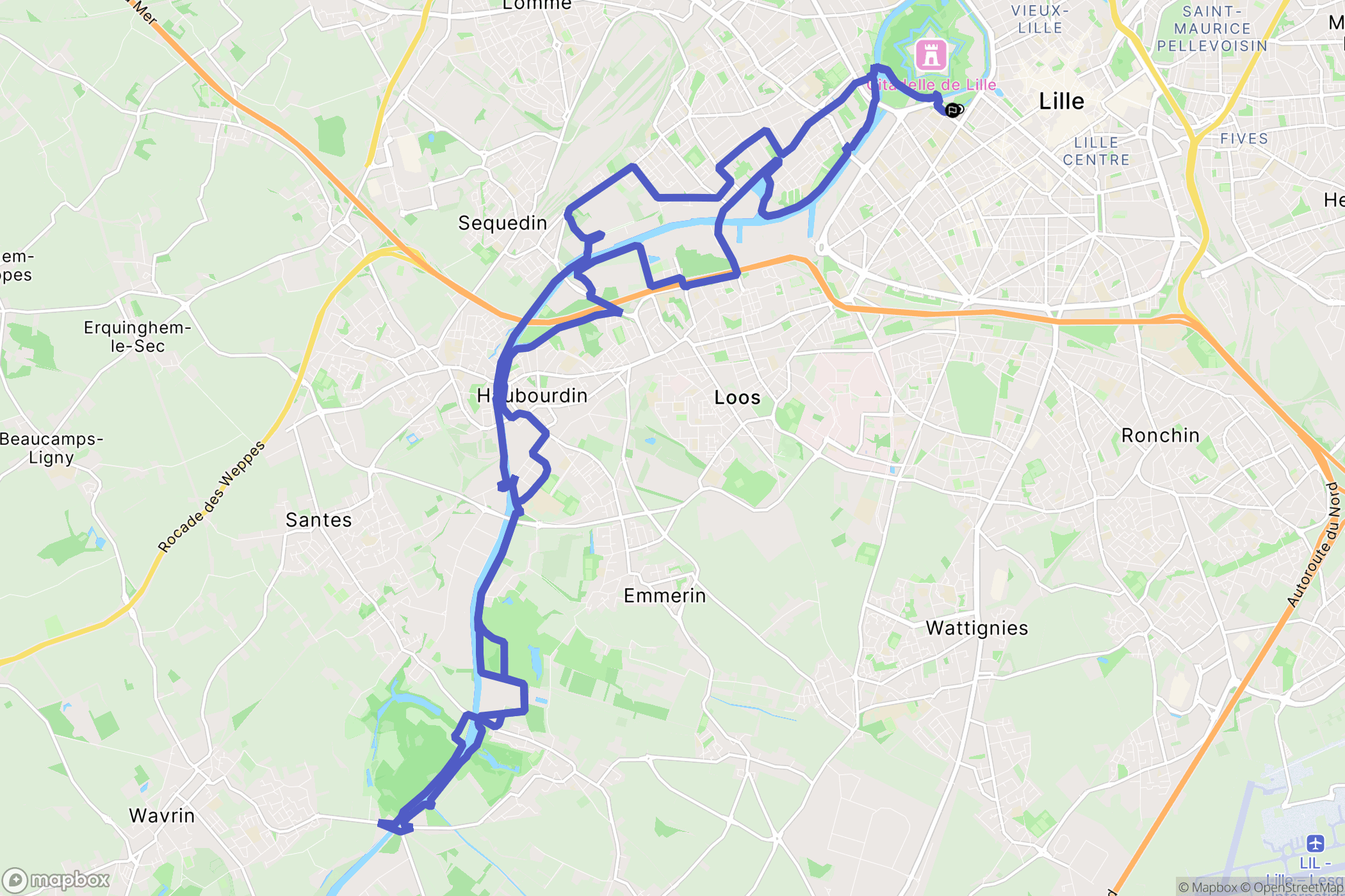 Lille : carte du parcours de randonnée - France