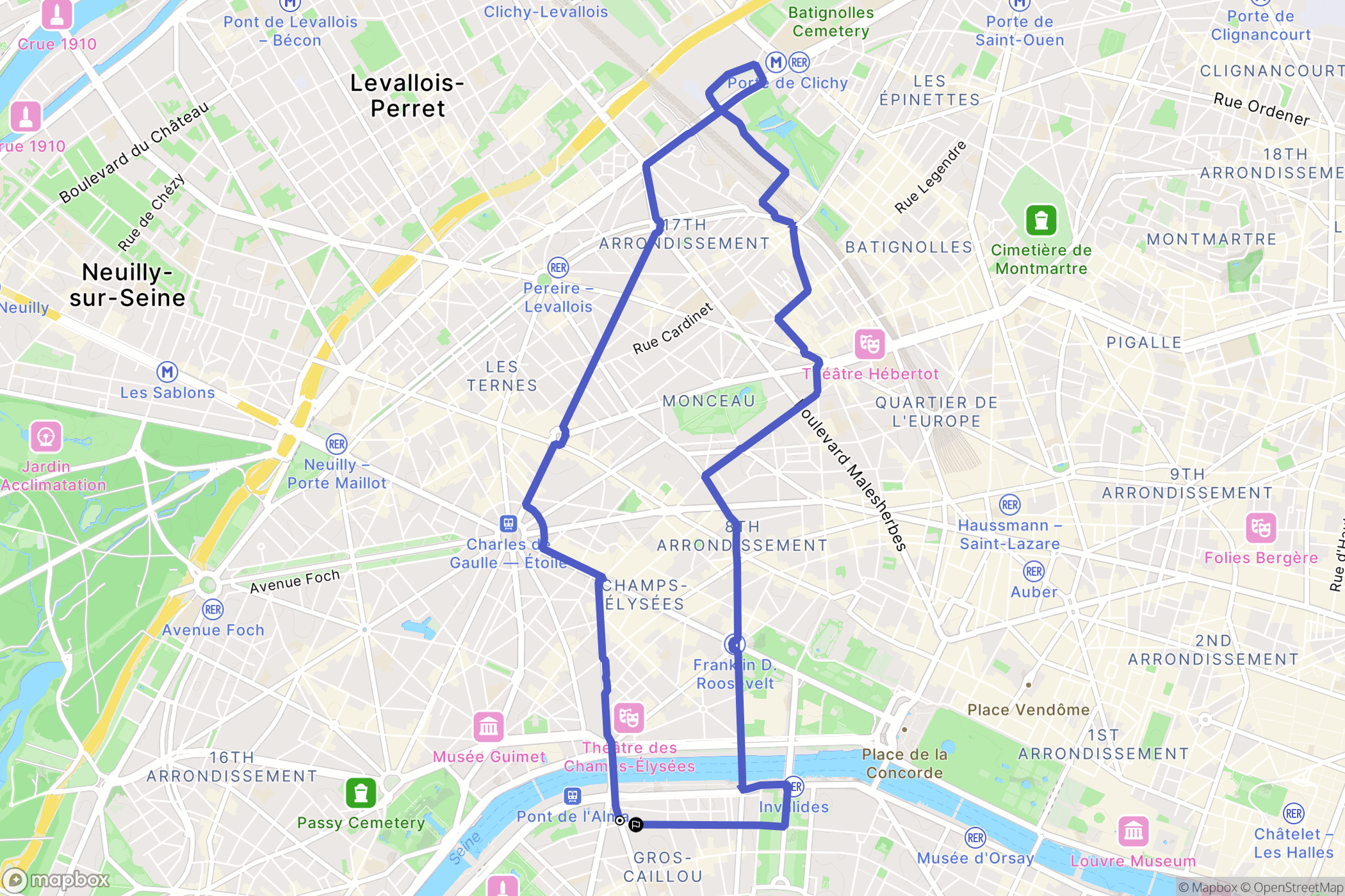 Paris : carte du parcours de randonnée - France
