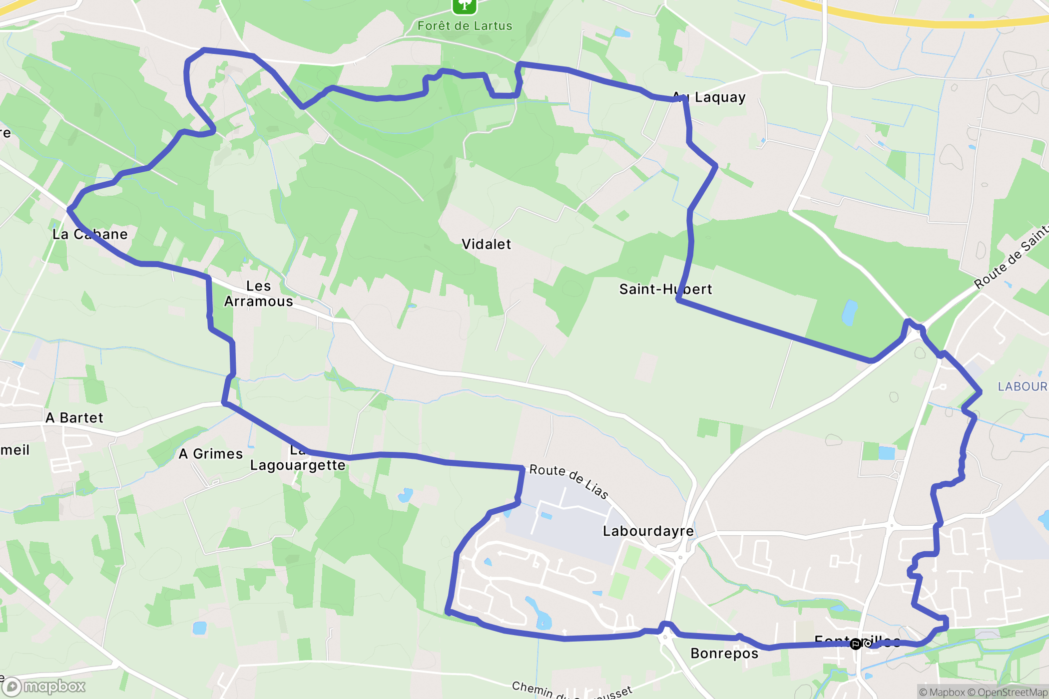 Fontenilles : carte du parcours de randonnée - France