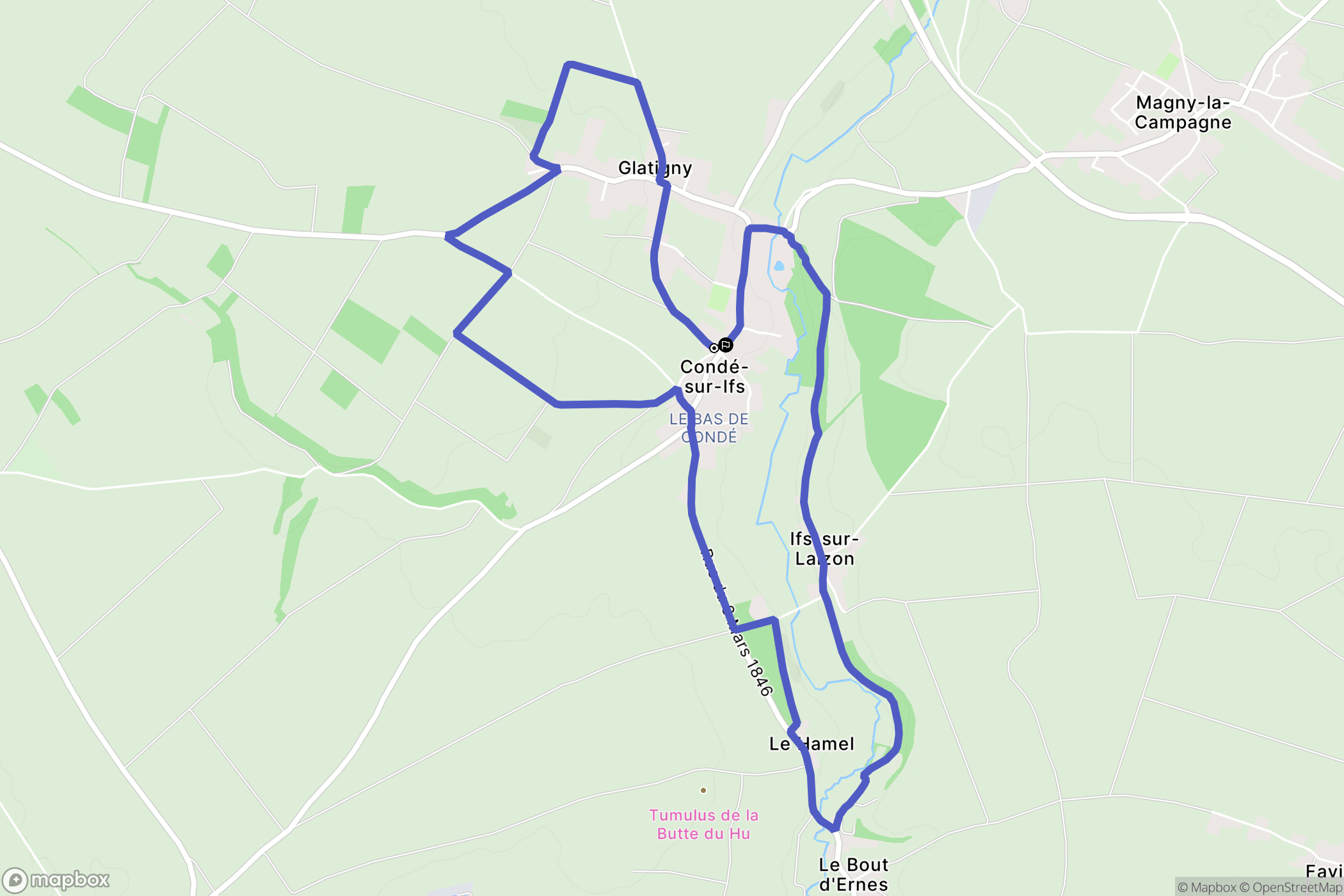 Condé-sur-Ifs : carte du parcours de randonnée - France