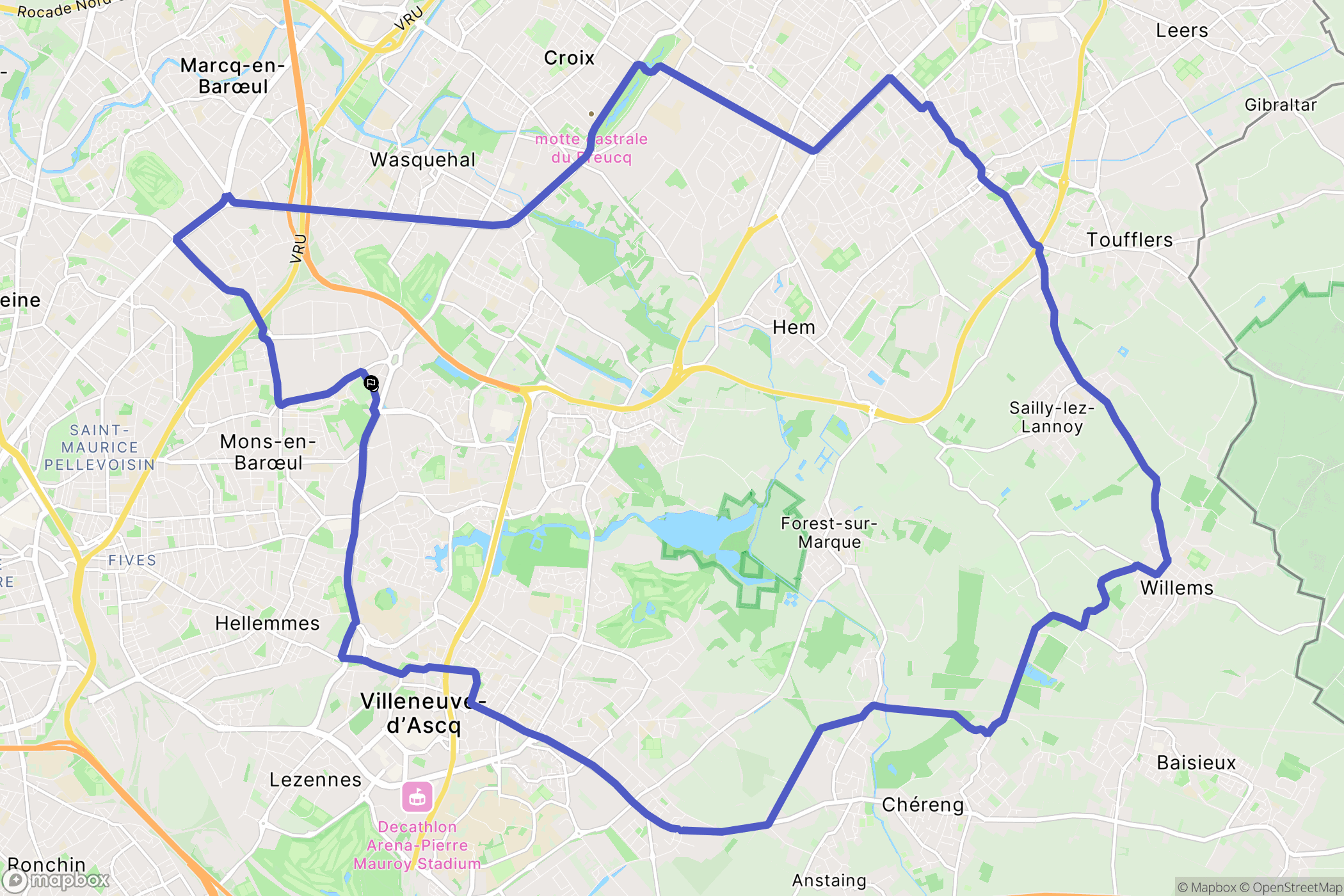 Villeneuve-d'Ascq : carte du parcours de randonnée - France