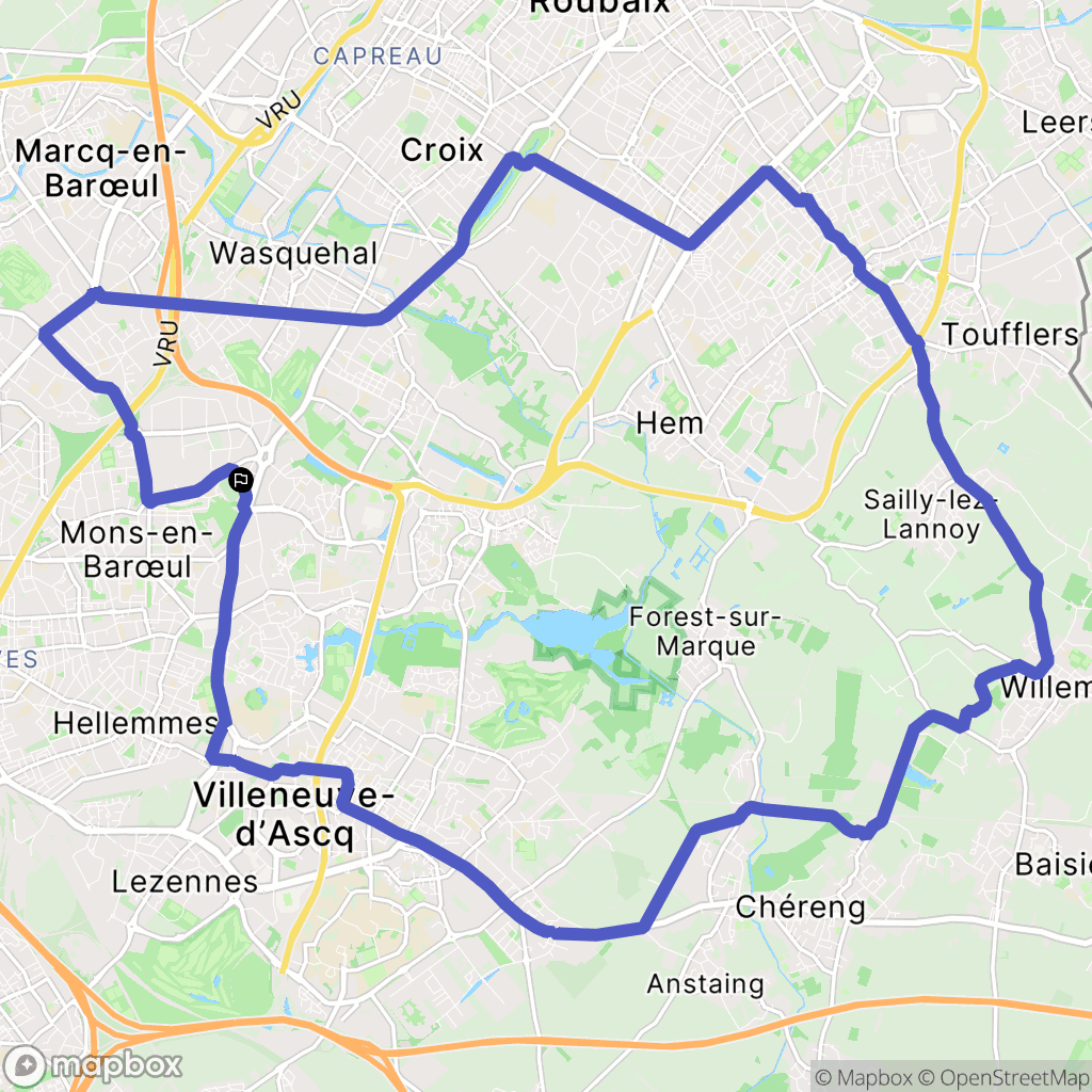 Villeneuve-d'Ascq : carte du parcours de randonnée - France