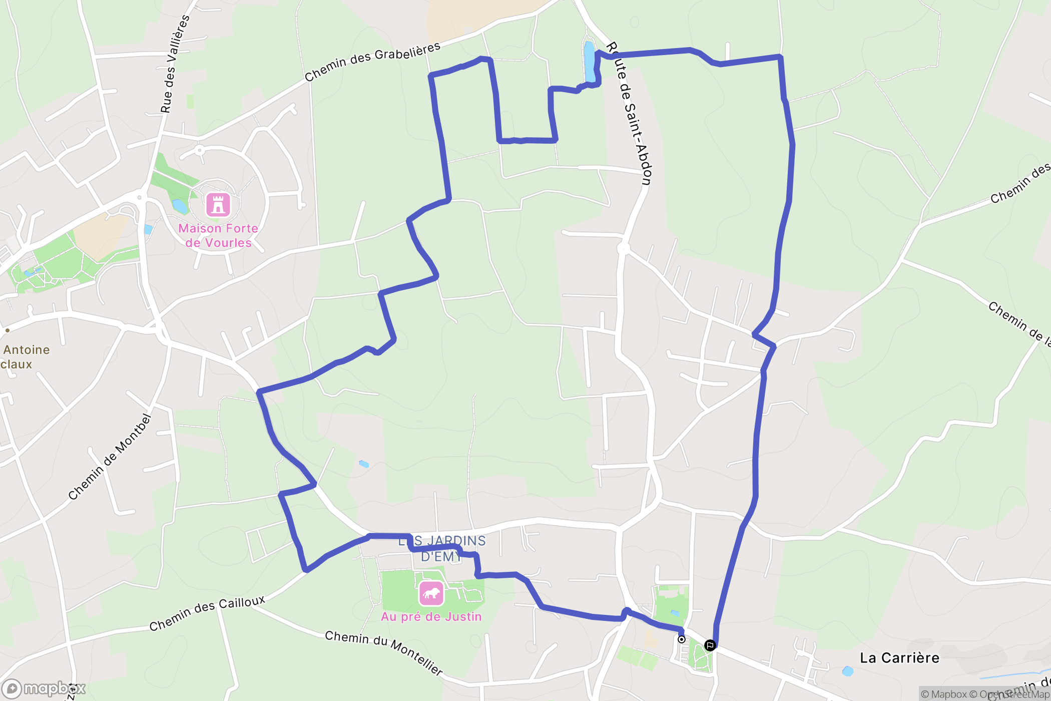 Charly : carte du parcours de randonnée - France