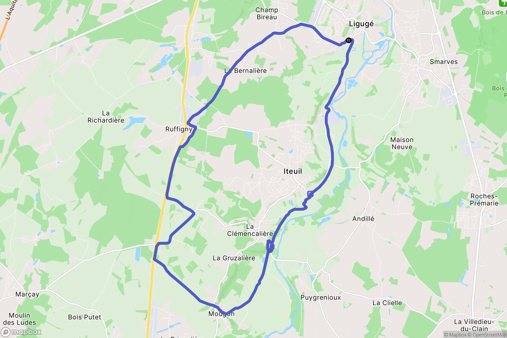 Ligugé : carte du parcours de randonnée - France