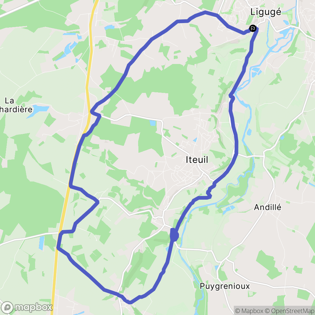 Ligugé : carte du parcours de randonnée - France