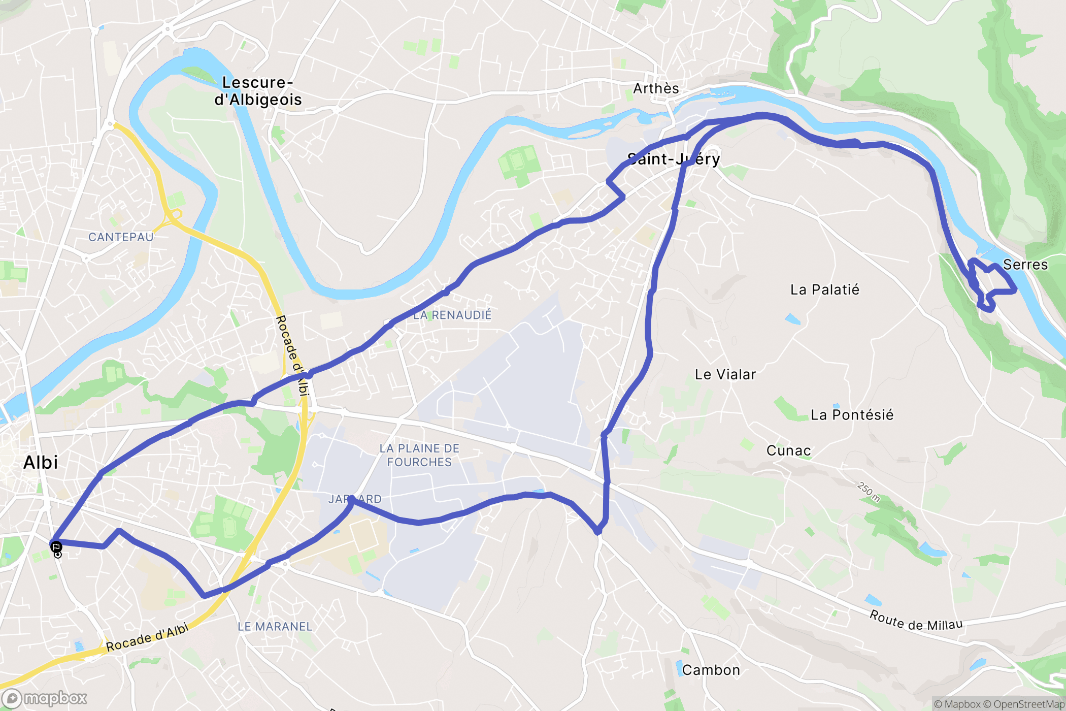 Albi : carte du parcours de randonnée - France