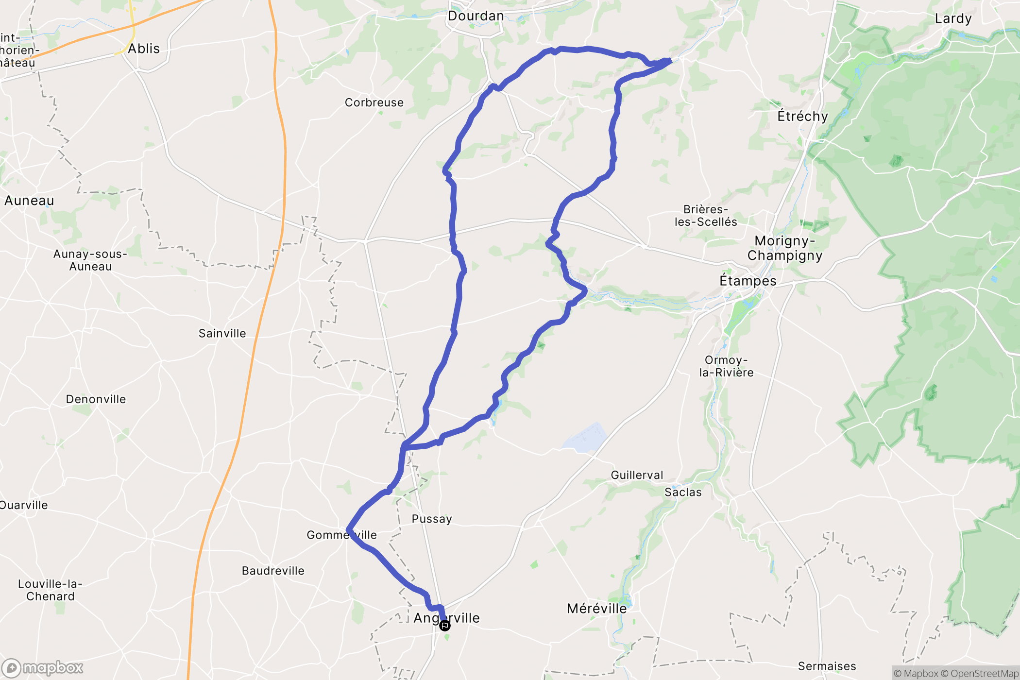 Angerville : carte du parcours de randonnée - France