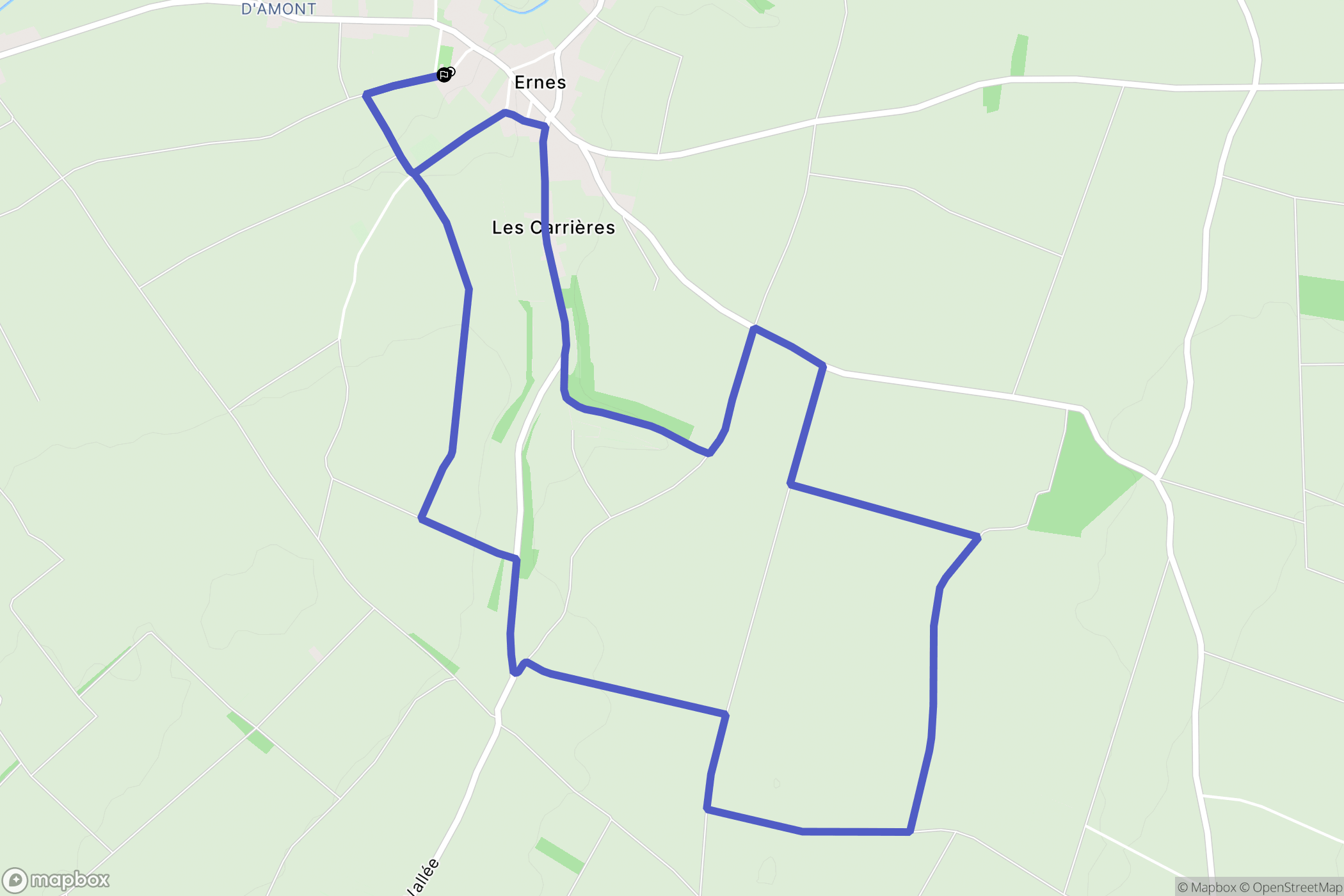 Ernes : carte du parcours de randonnée - France