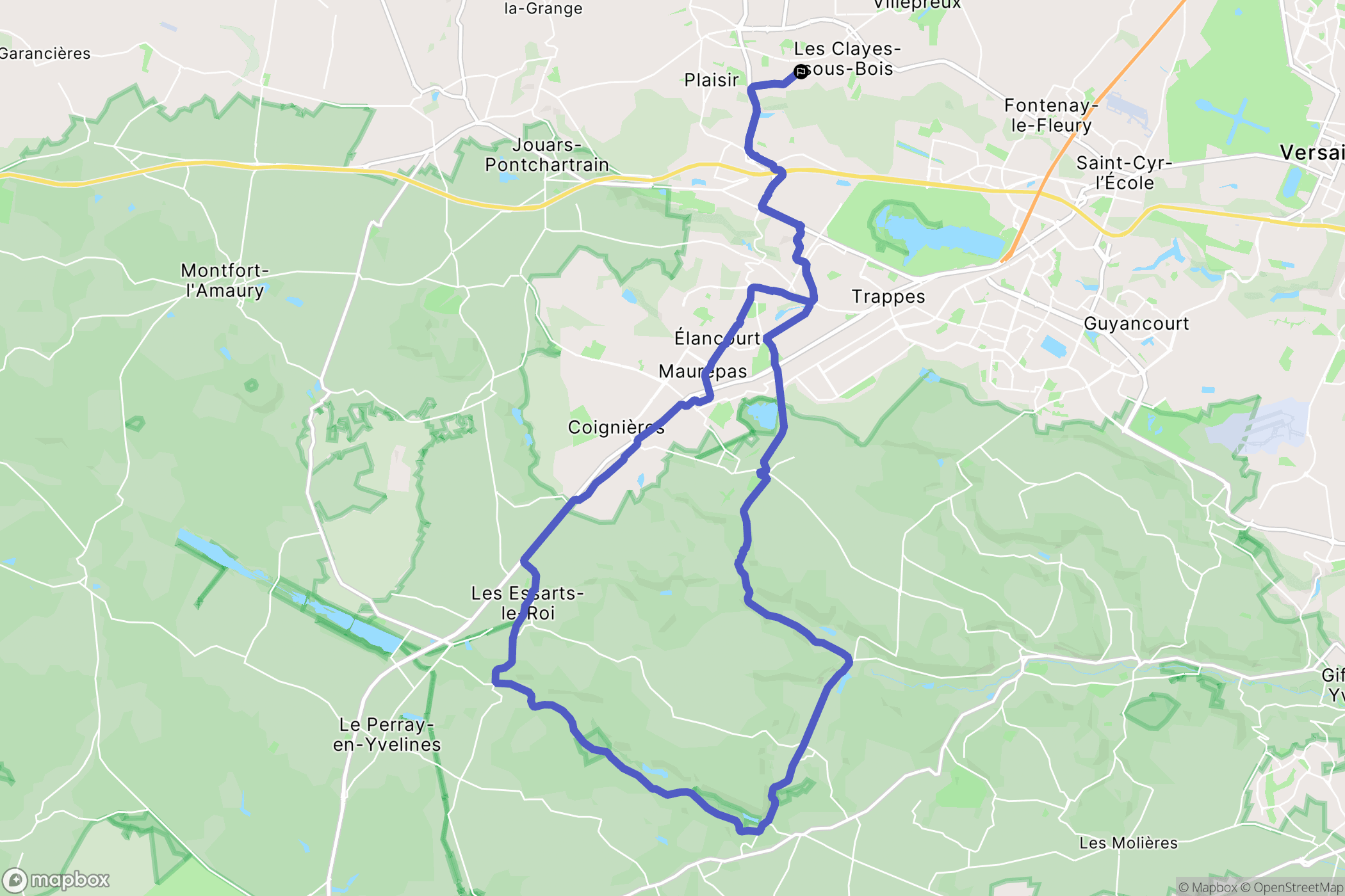 Les Clayes-sous-Bois : carte du parcours de randonnée - France