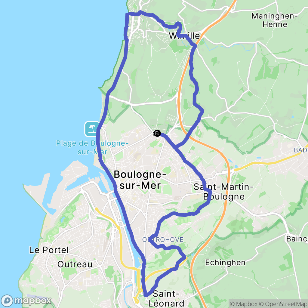 Boulogne-sur-Mer : carte du parcours de randonnée - France