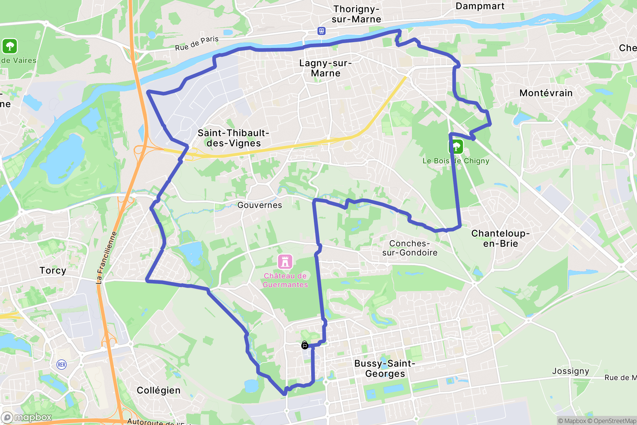 Bussy-Saint-Georges : carte du parcours de randonnée - France