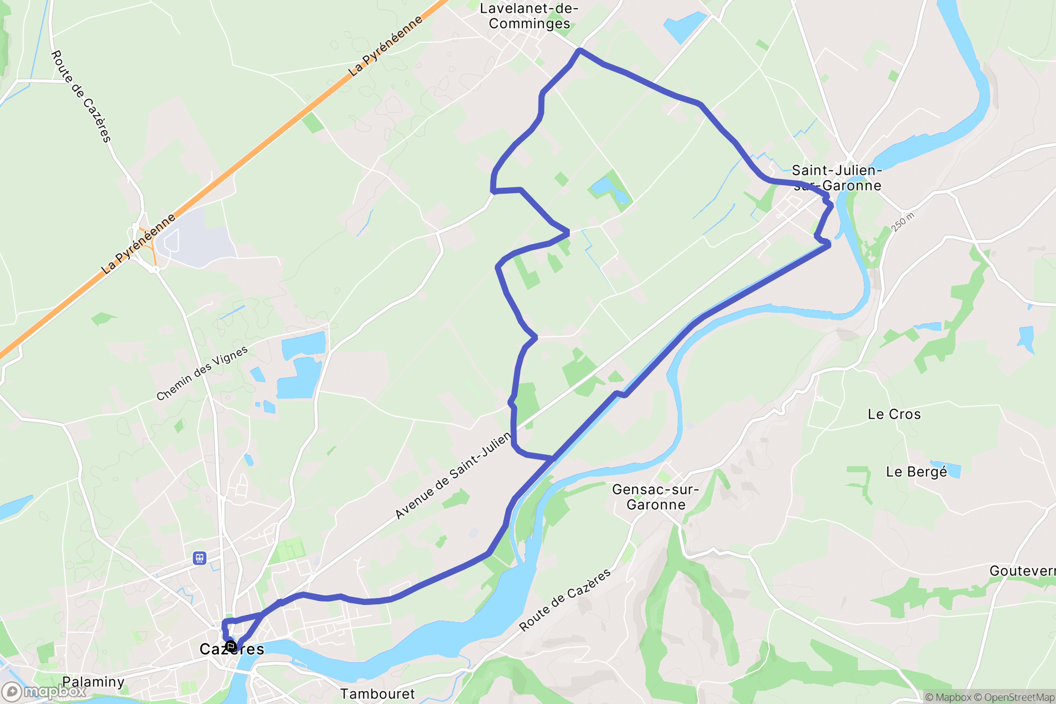 Cazères : carte du parcours de randonnée - France