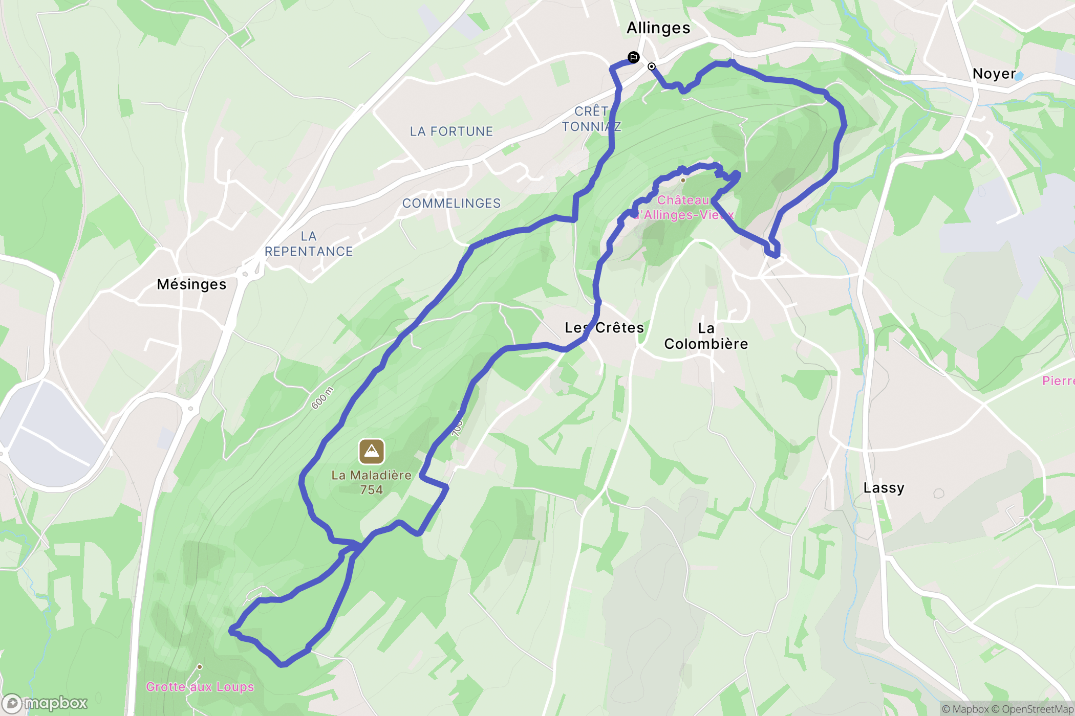 Allinges : carte du parcours de randonnée - France