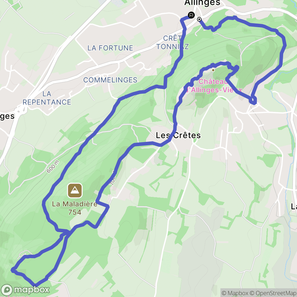 Allinges : carte du parcours de randonnée - France