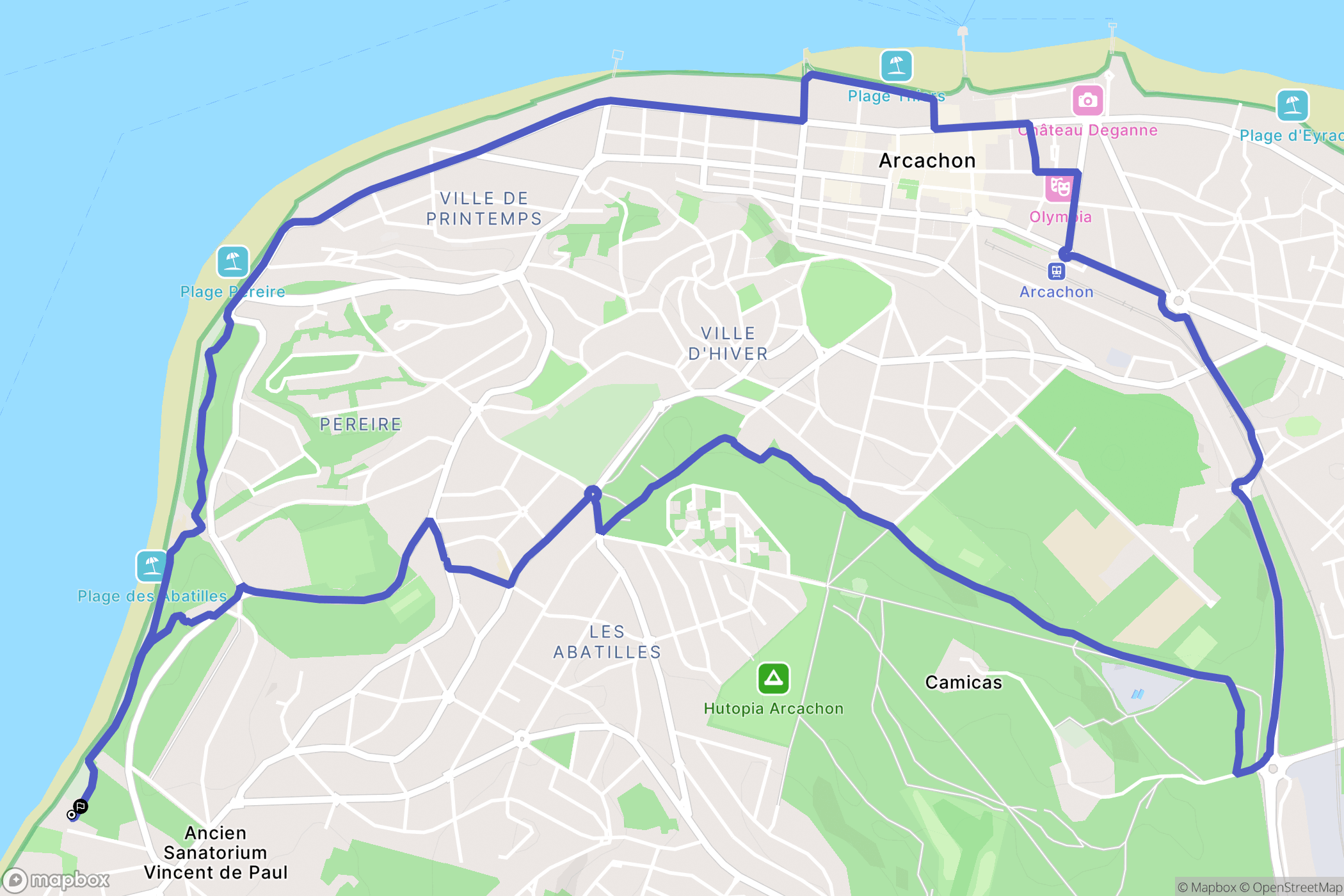 Arcachon : carte du parcours de randonnée - France