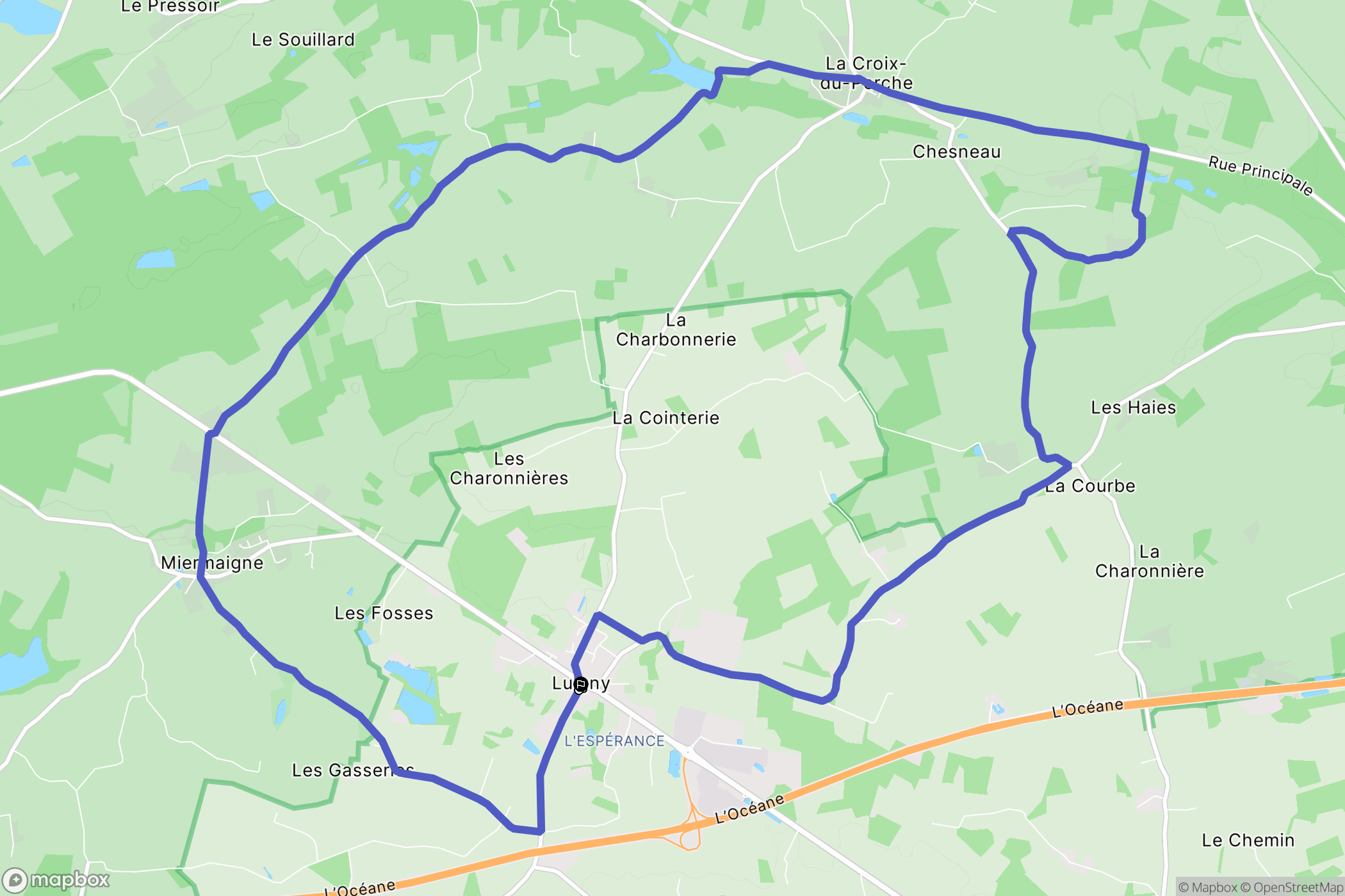 Luigny : carte du parcours de randonnée - France