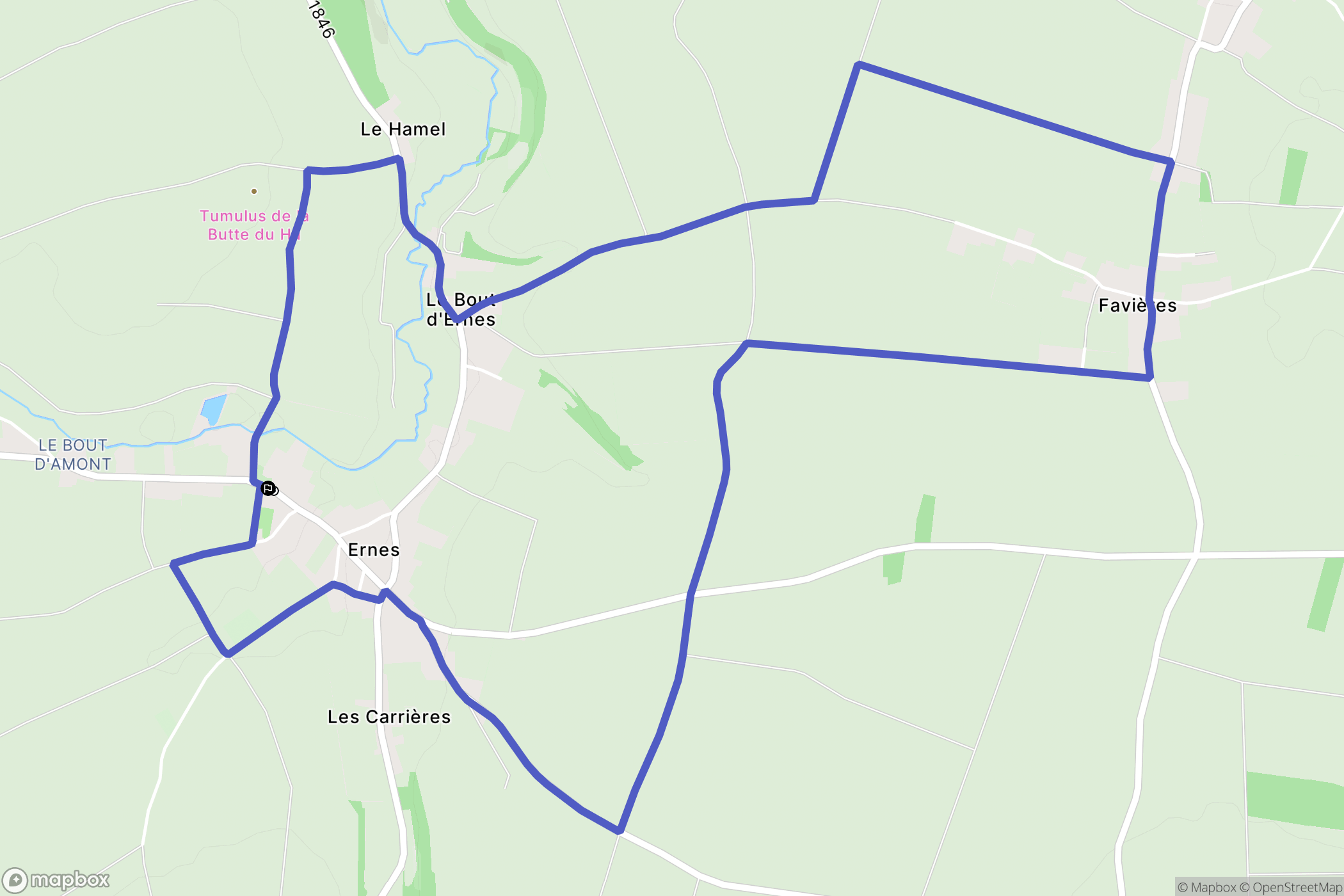 Ernes : carte du parcours de randonnée - France